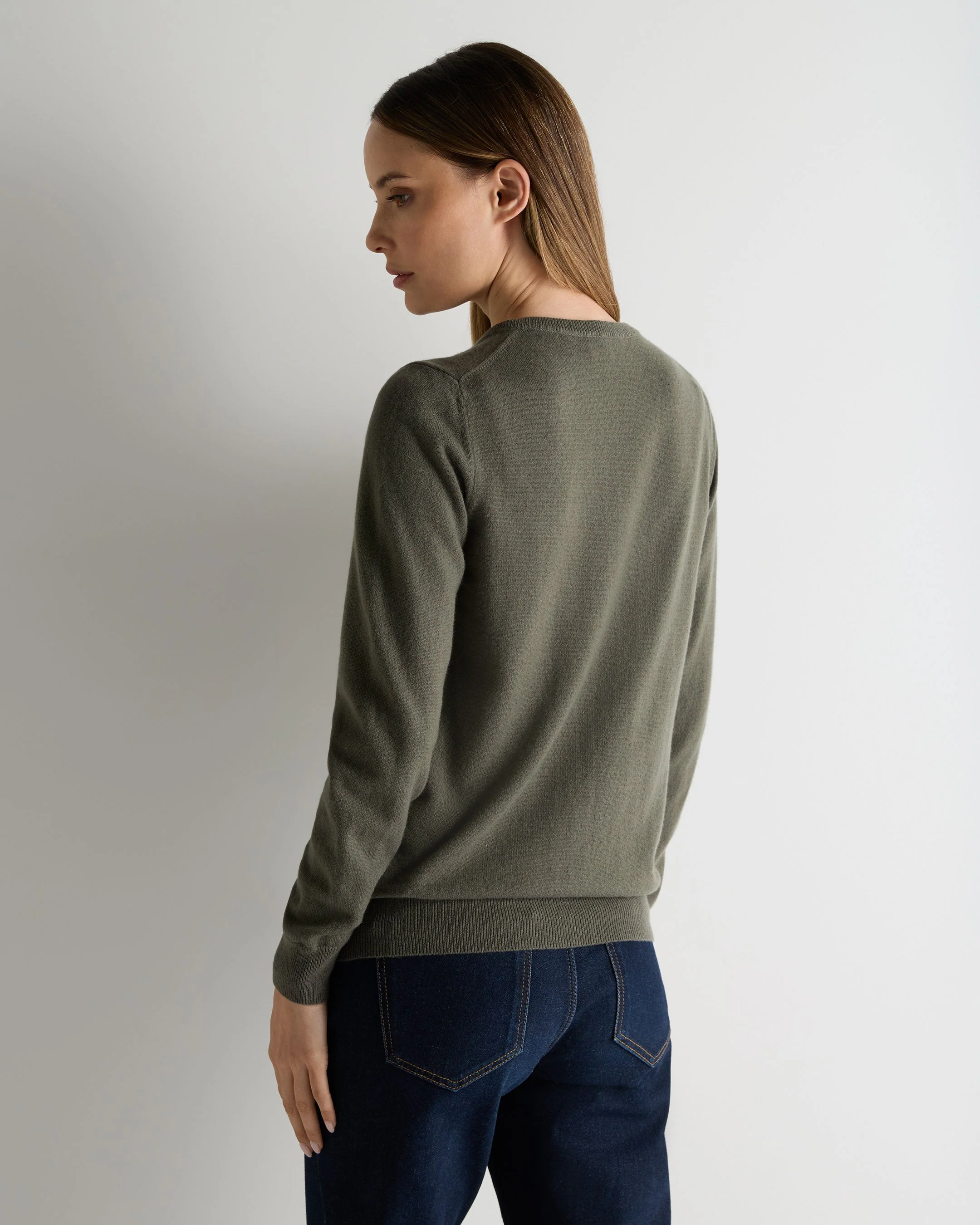 Women's Olivia Round Neck Cashmere Cardigan Olive Green - Image 4