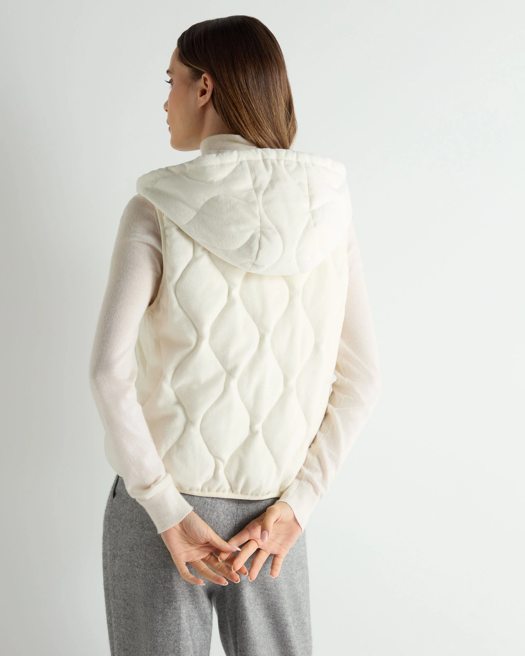 Women's Padded Gilet With Hood White - Image 4