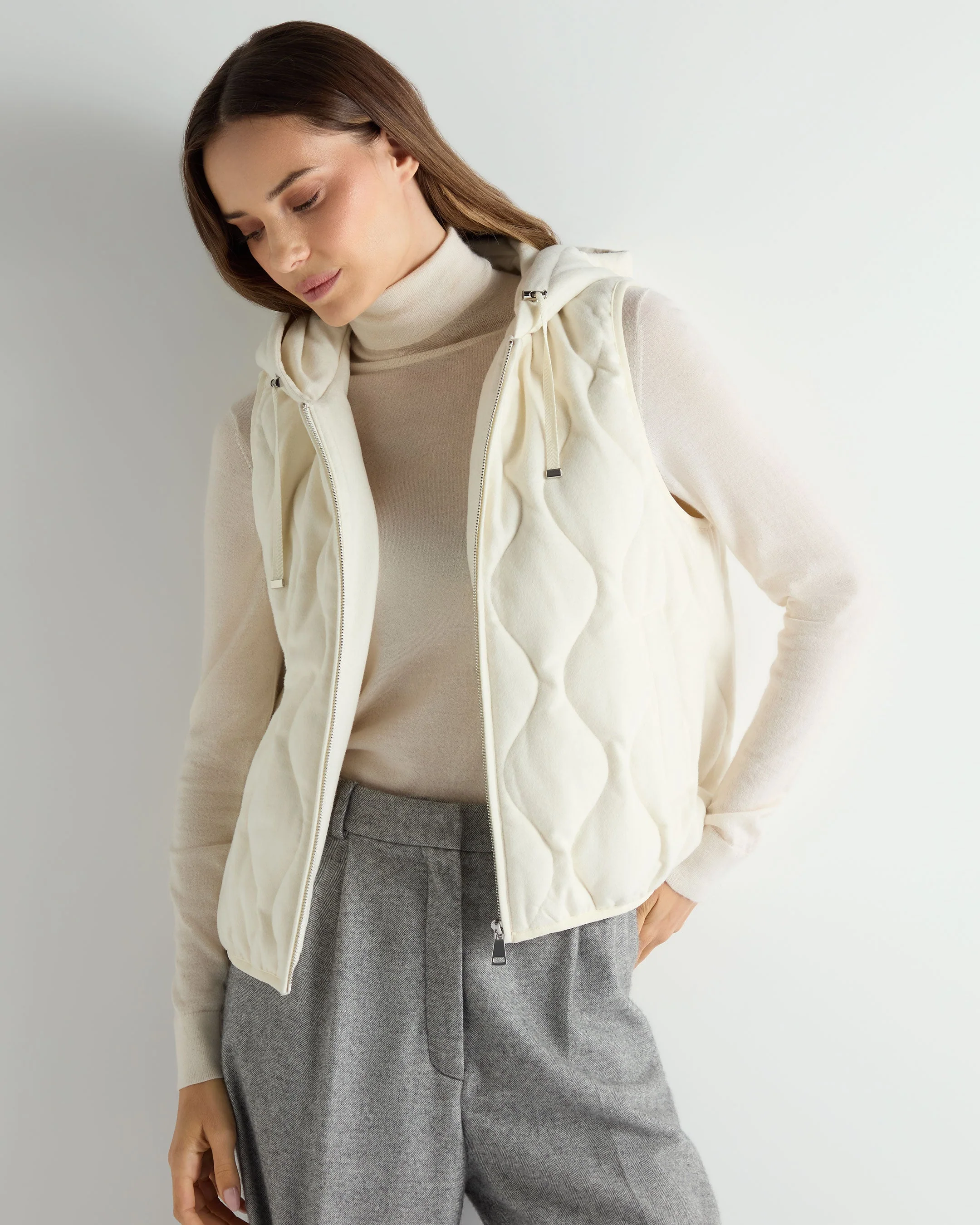 Women's Padded Gilet With Hood White - Image 6