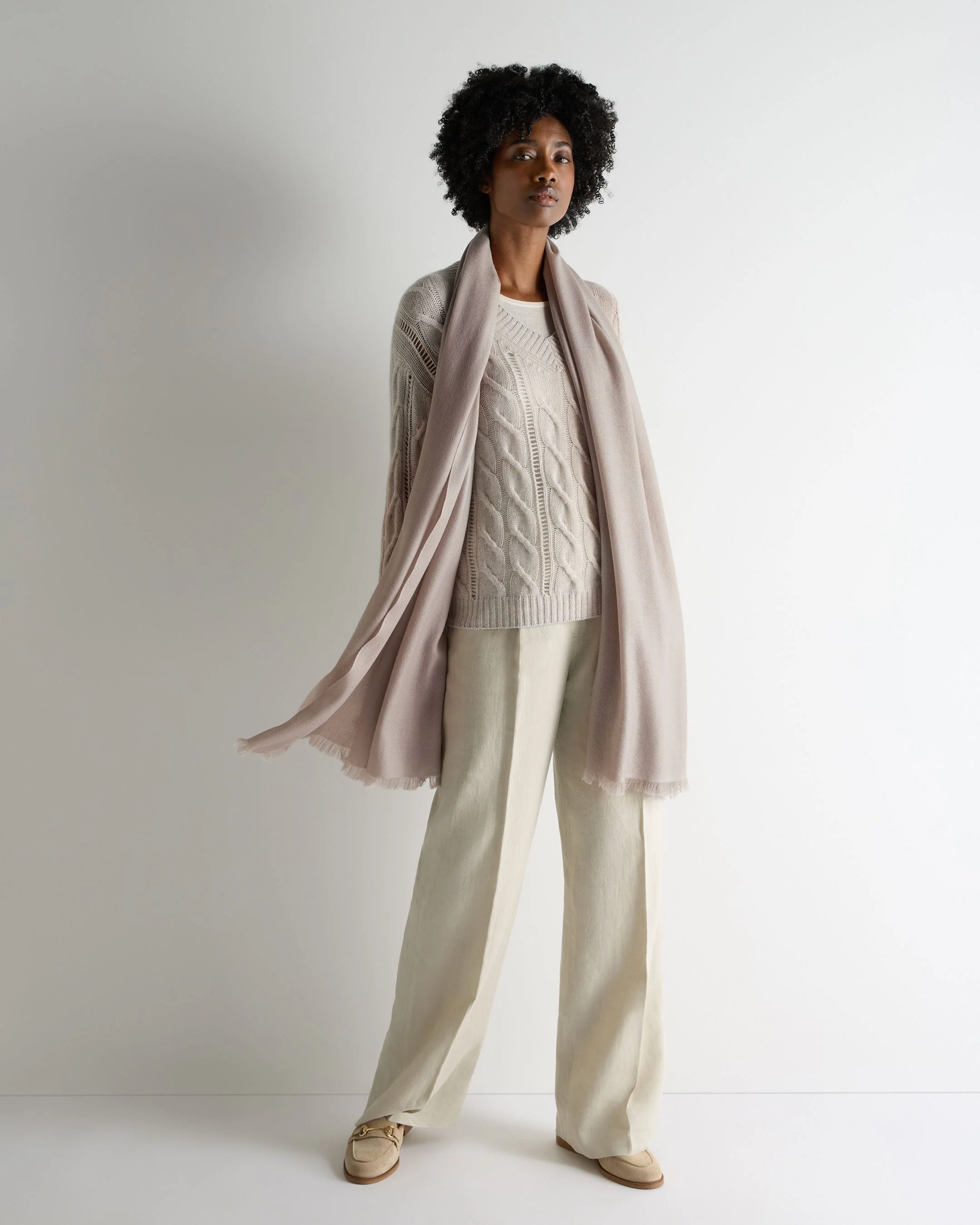 Women's Pashmina Cashmere Shawl Oat Grey - Image 3