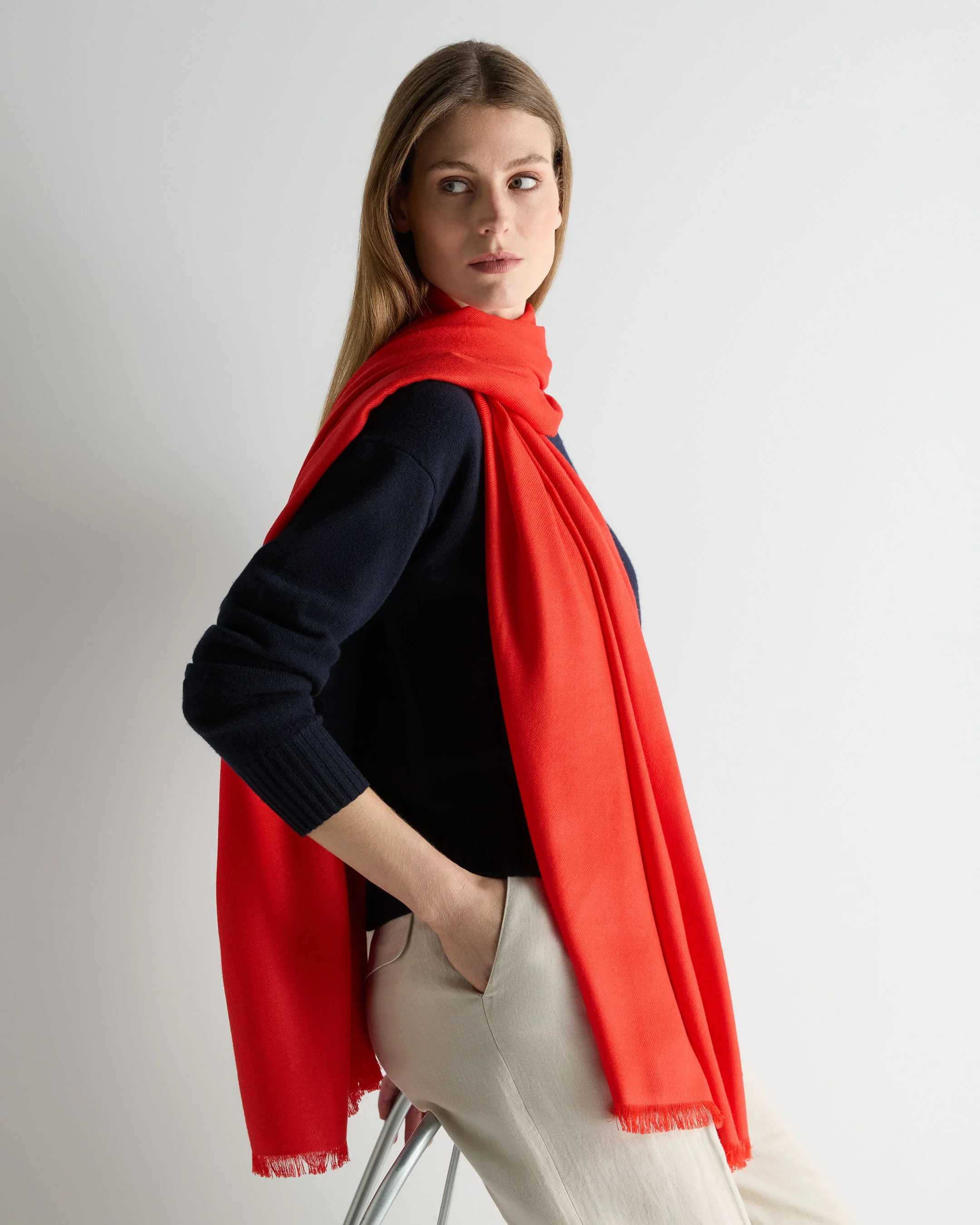 Women's Pashmina Cashmere Shawl Tomato Red - Image 3
