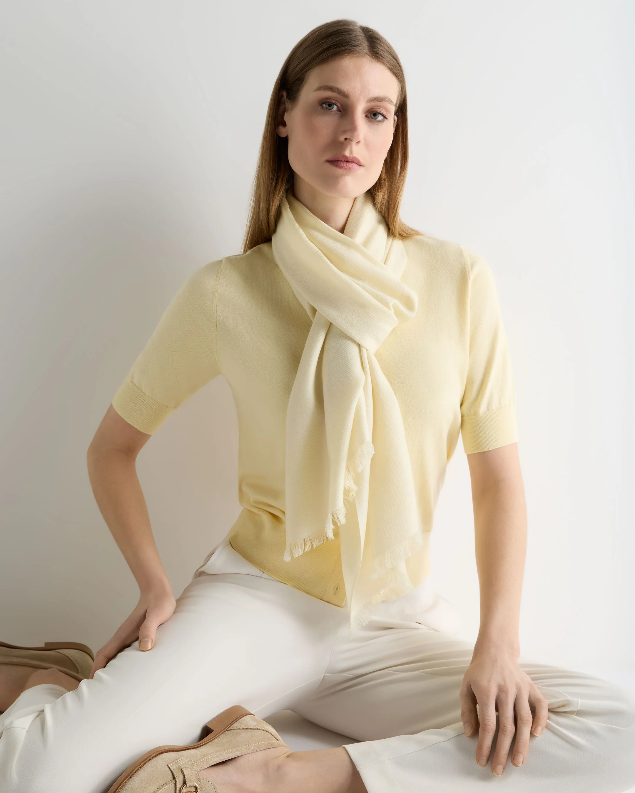 Women's Pashmina Cashmere Stole Butter Yellow - Image 3