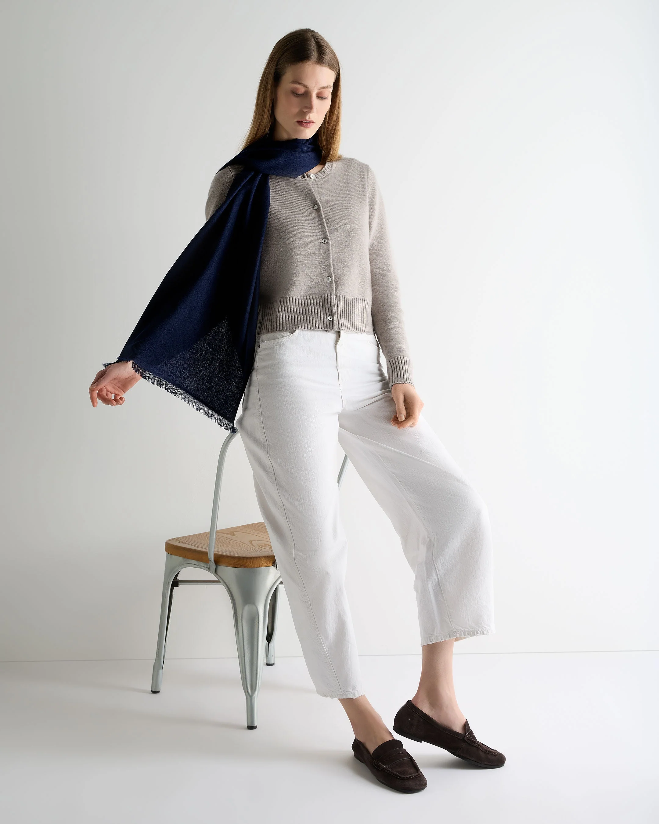 Women's Pashmina Cashmere Stole Deep French Blue - Image 3
