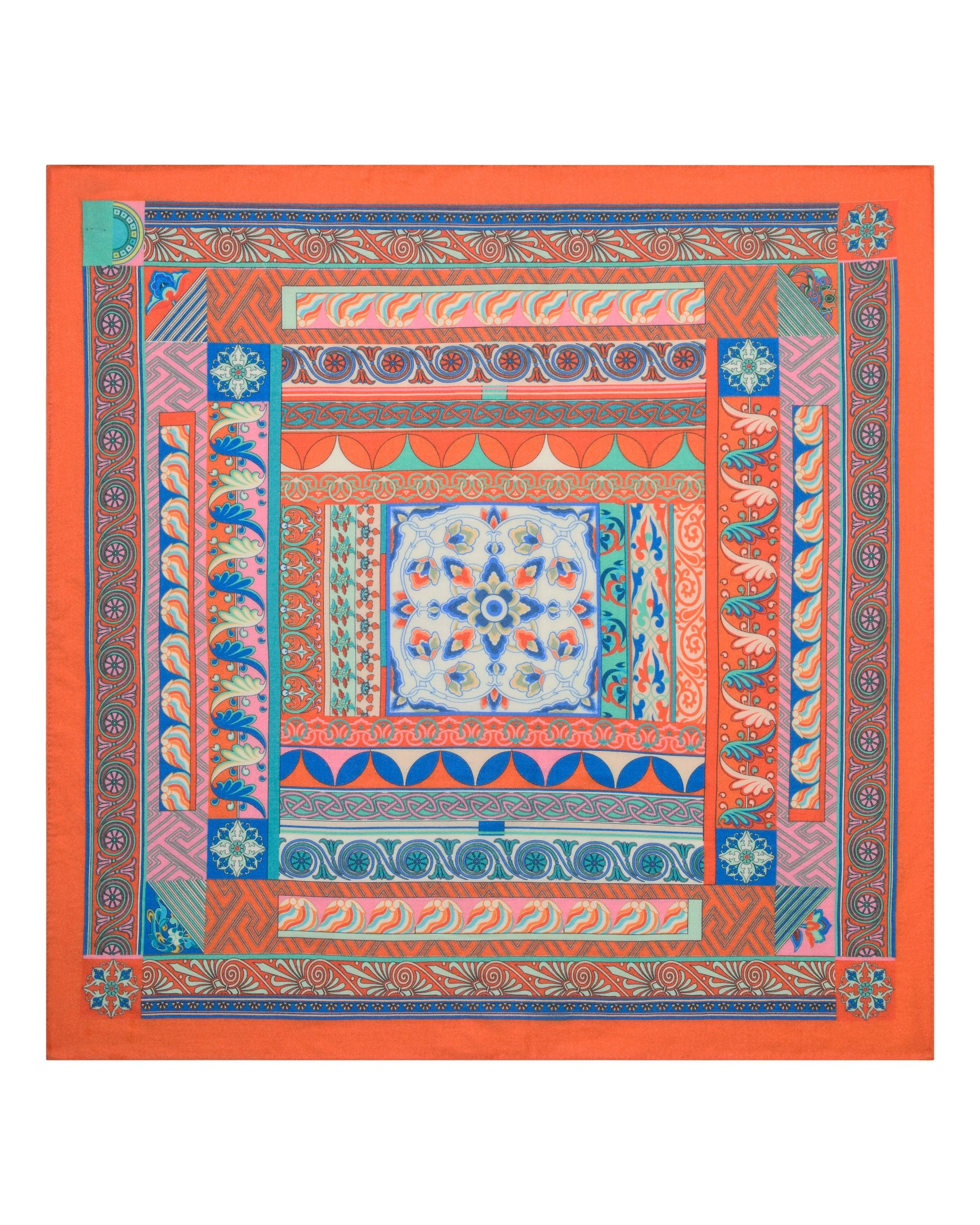 Women's Printed Silk Blend Foulard Orange