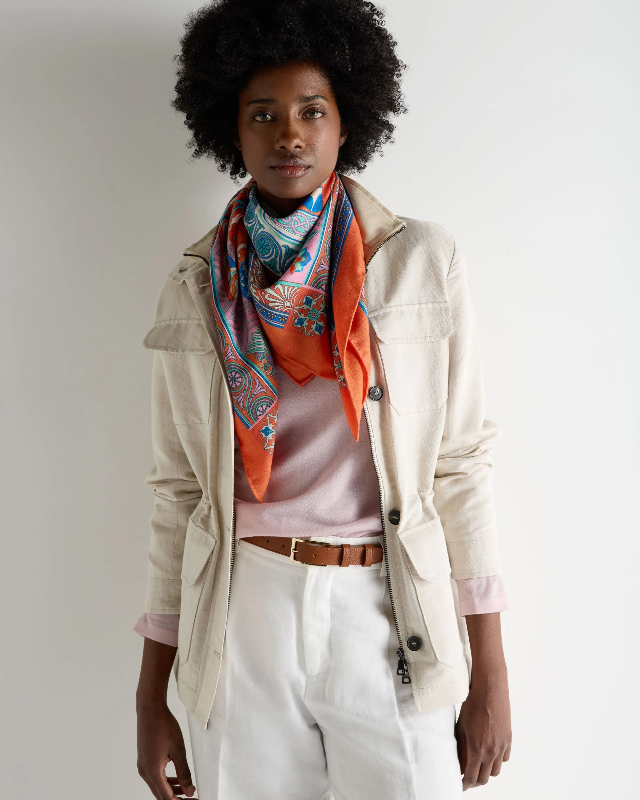 Women's Printed Silk Blend Foulard Orange - Image 2