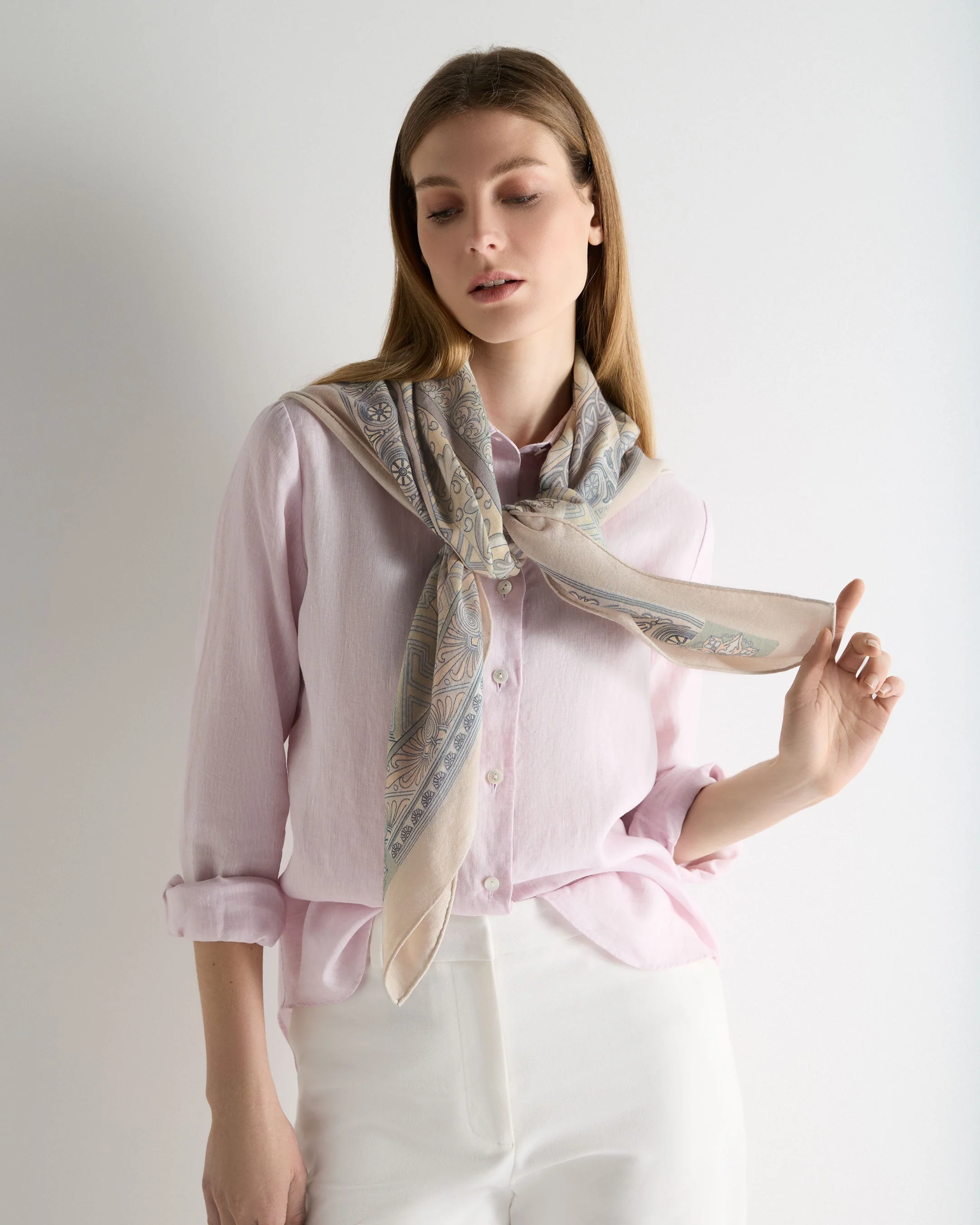 Women's Printed Silk Blend Foulard Pebble Grey - Image 3