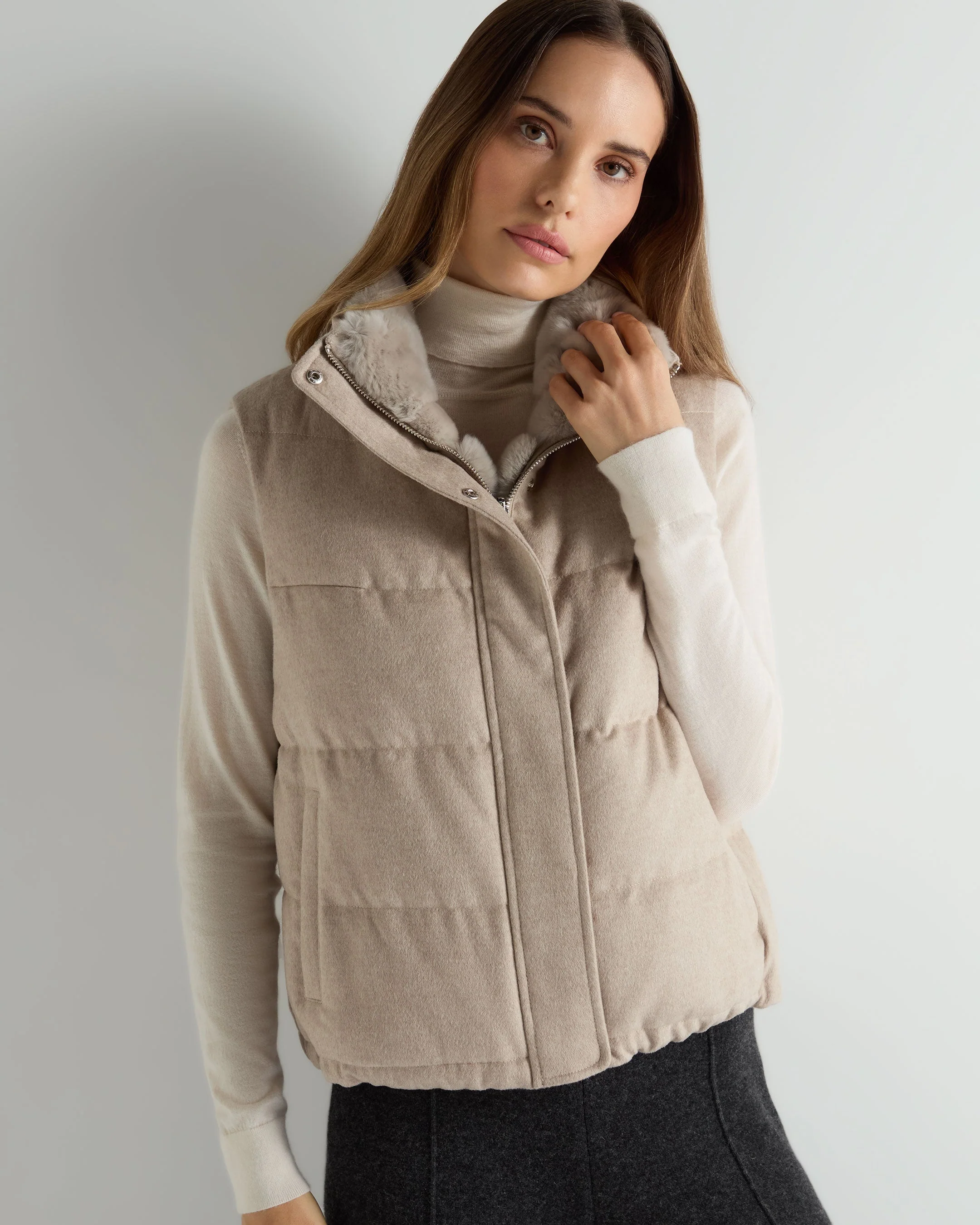 Women's Reversible Rex Gilet Beige Brown - Image 6