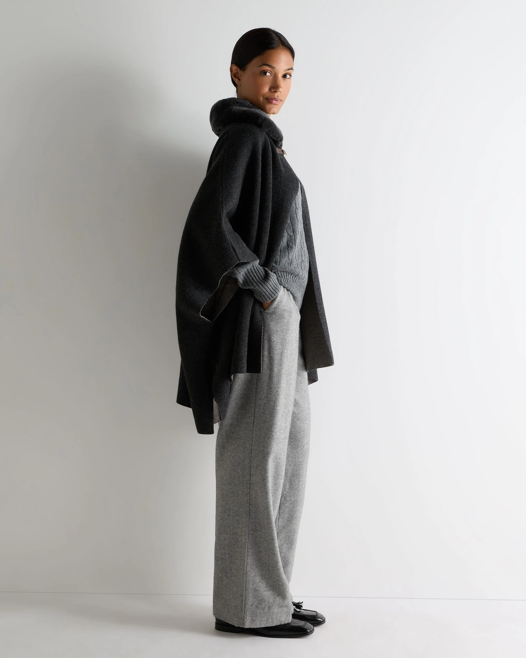 Women's Rex Collar Cape Dark Graphite Grey - Image 3