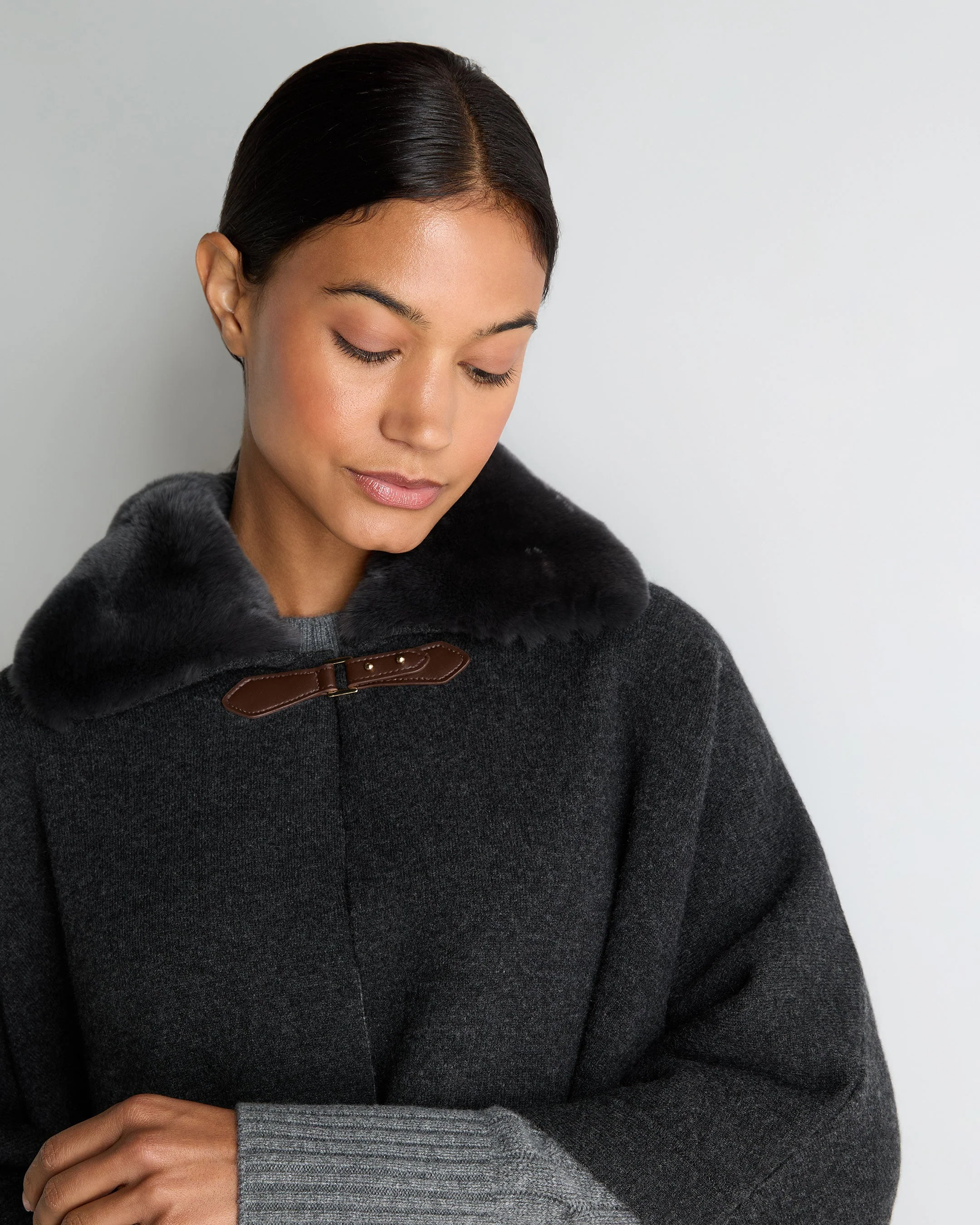 Women's Rex Collar Cape Dark Graphite Grey - Image 5