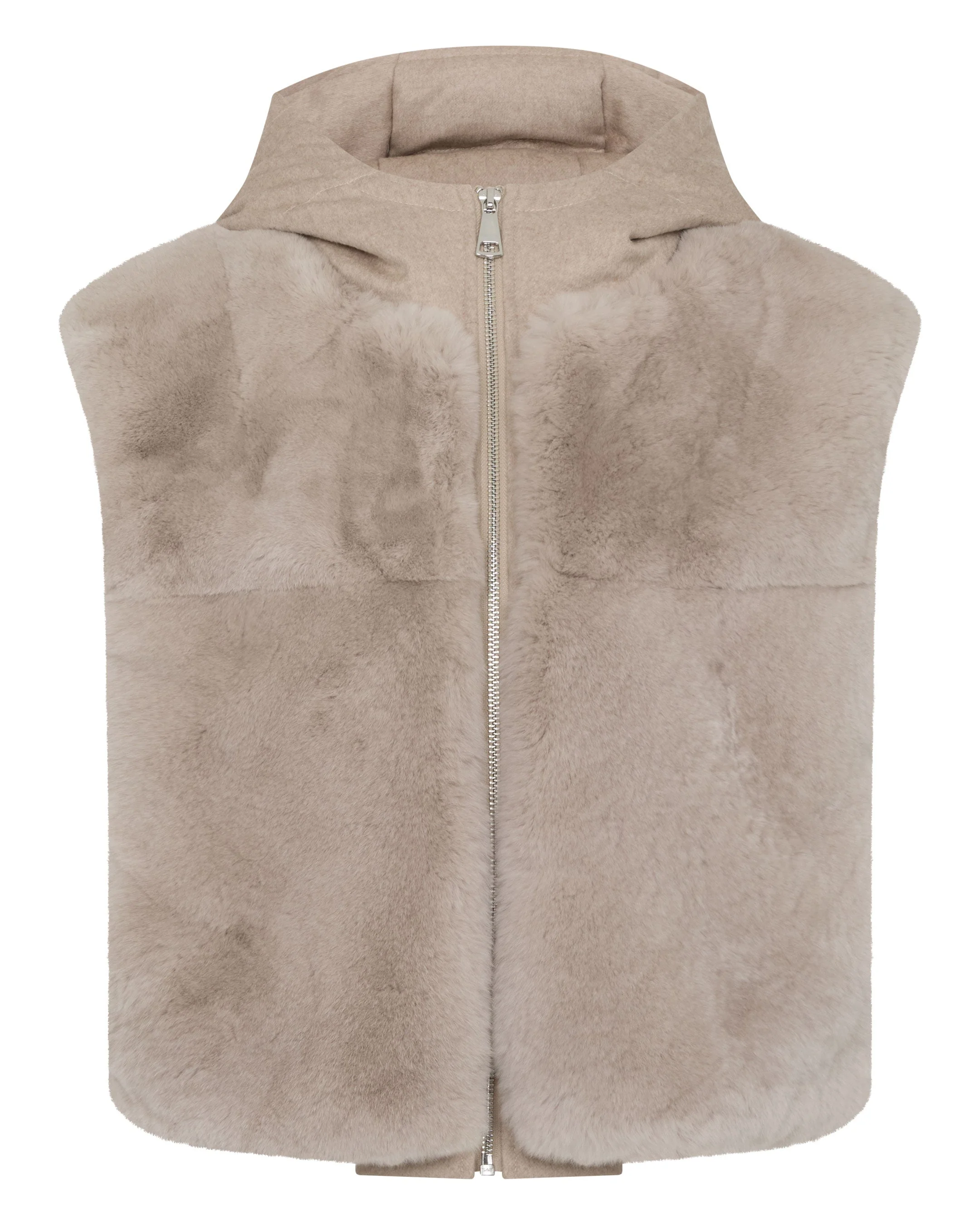 Women's Rex Fur Hooded Gilet Beige Brown - Image 2