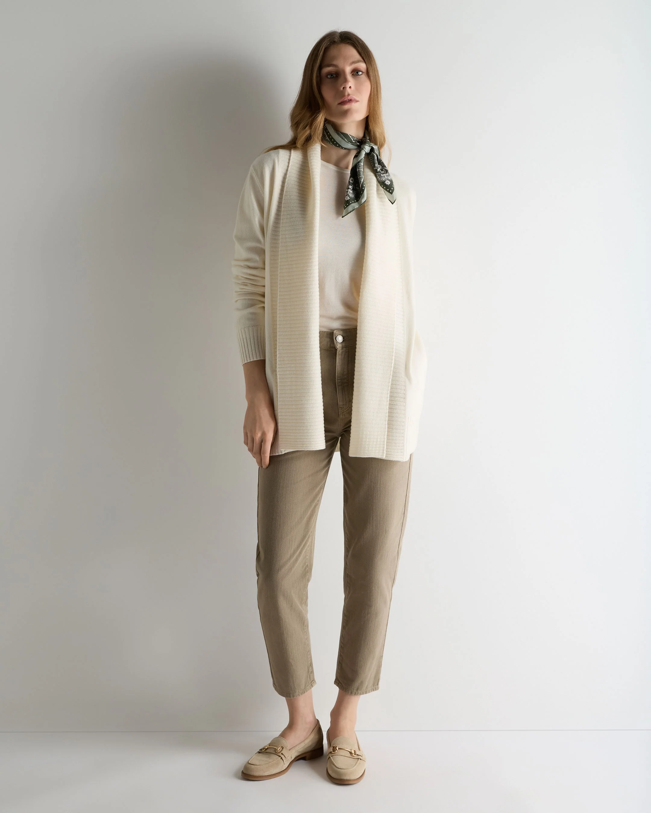 Women's Rib Placket Cashmere Cardigan New Ivory White - Image 3