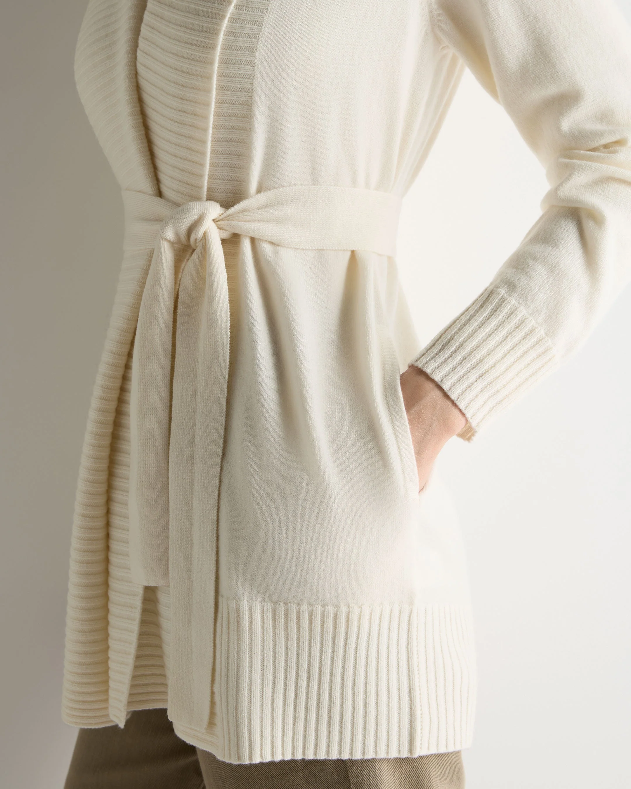 Women's Rib Placket Cashmere Cardigan New Ivory White - Image 5