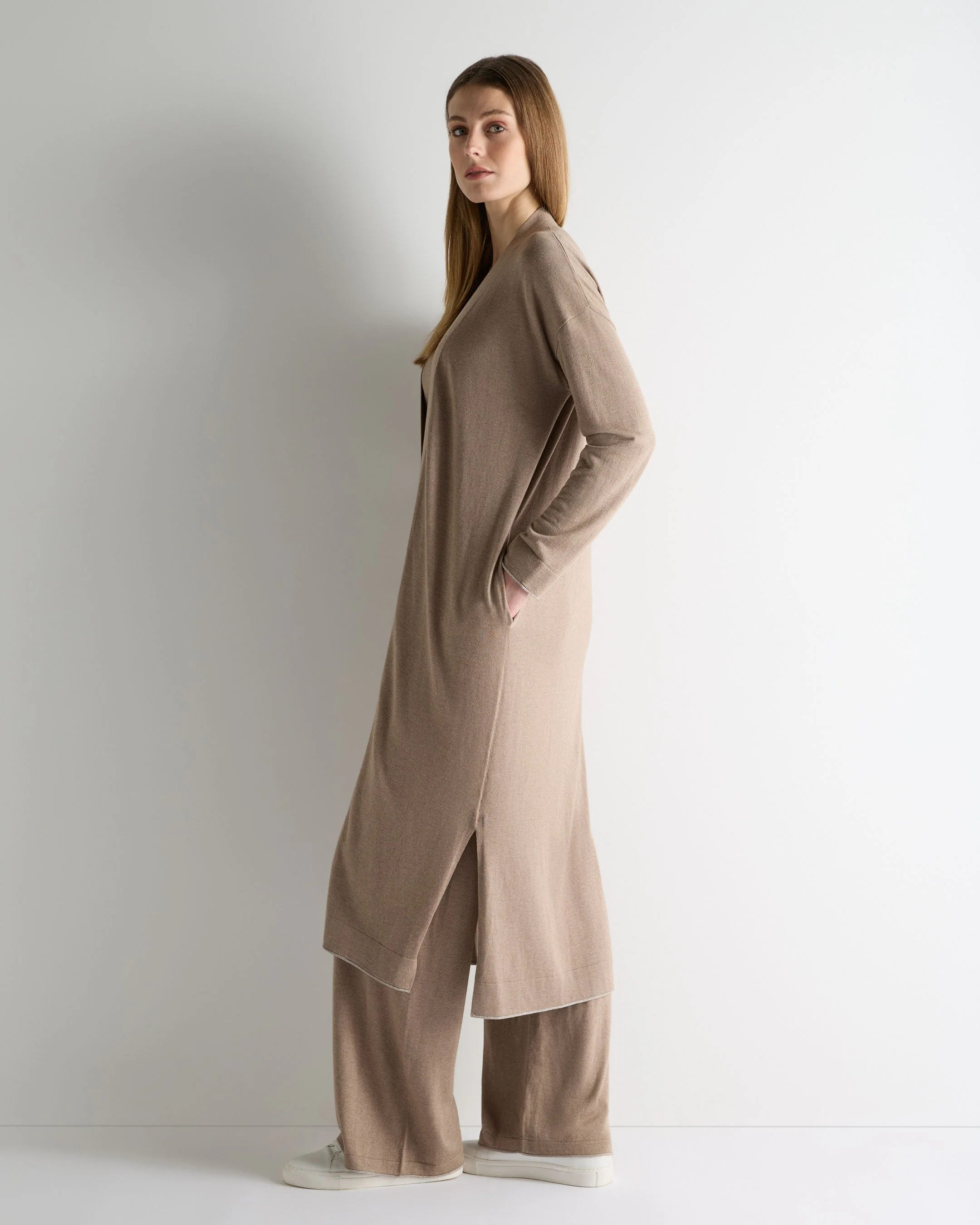 Women's Roche Silk Blend Cardigan Mink Brown - Image 3