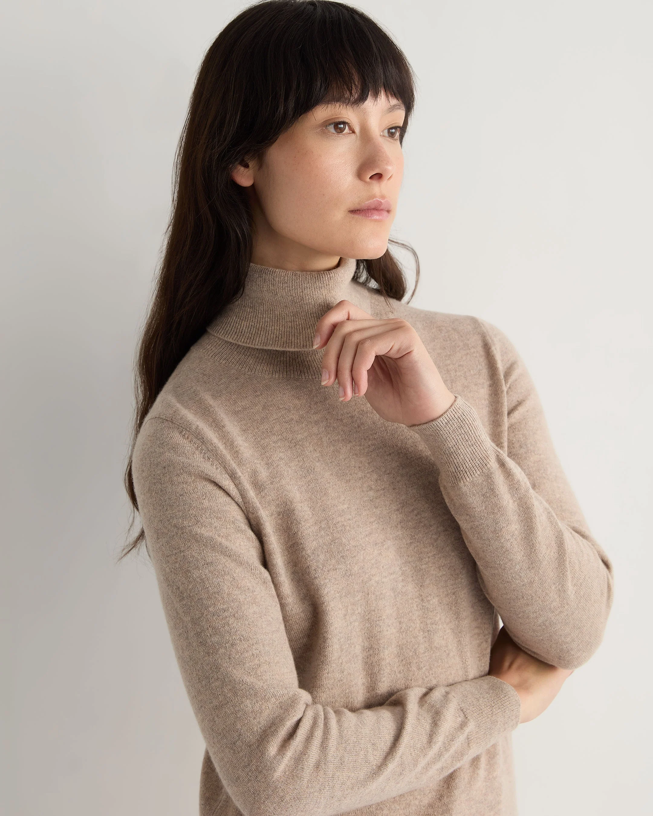 Women's Luna Turtle Neck Cashmere Sweater Oatmeal Brown - Image 5