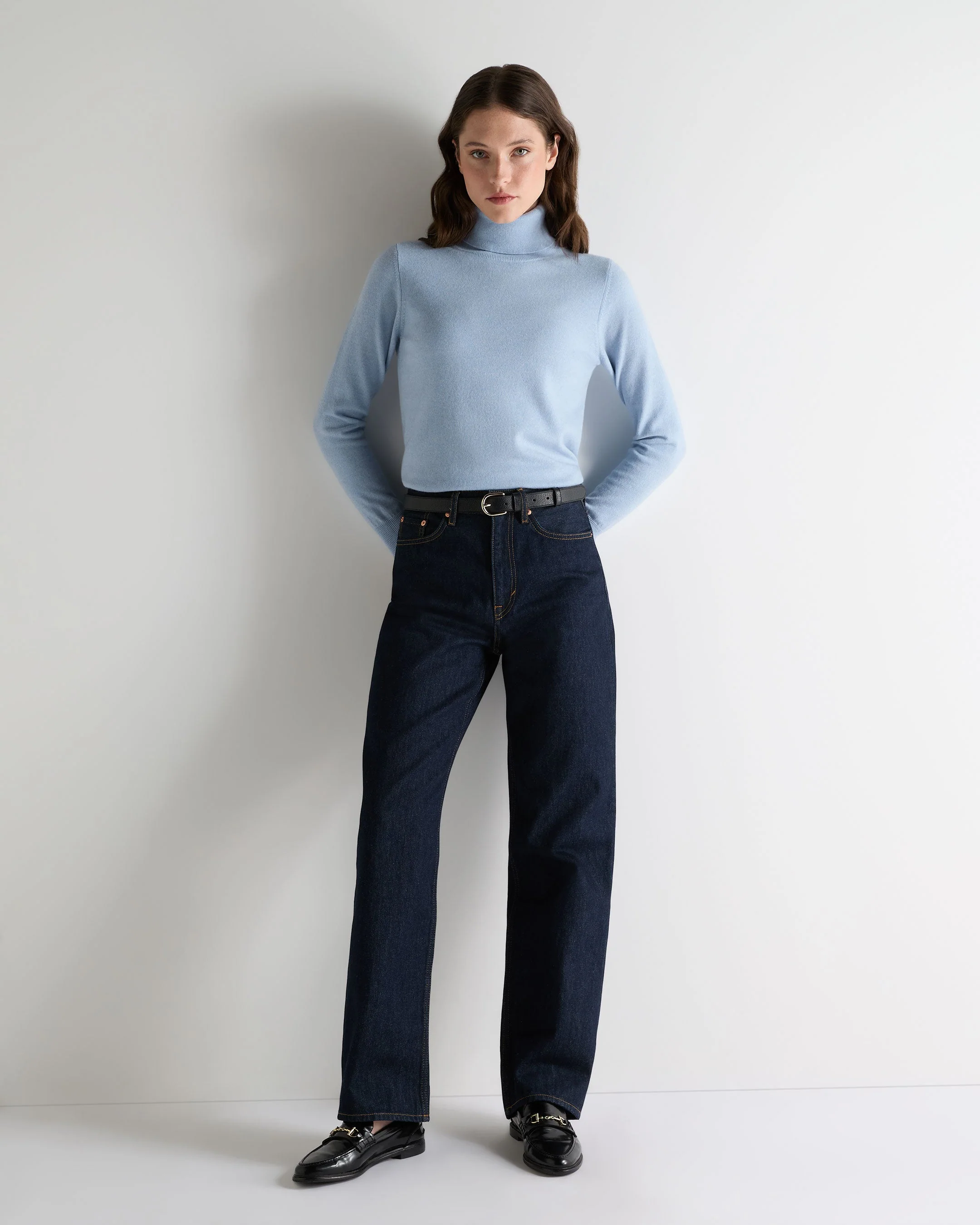 Women's Luna Turtle Neck Cashmere Sweater Sea Mist Blue - Image 3