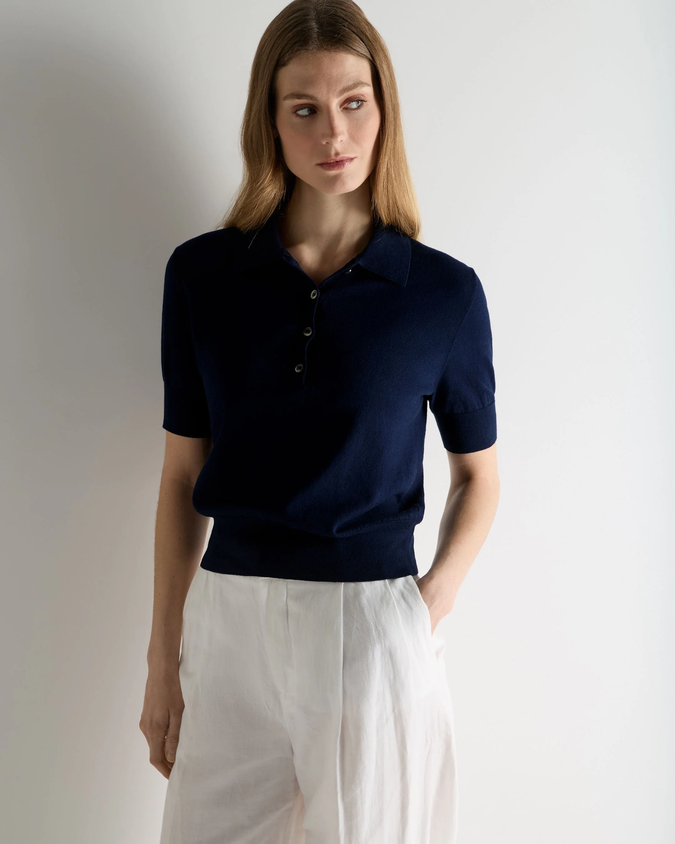 Women's Selene Linen Blend Polo Deep French Blue