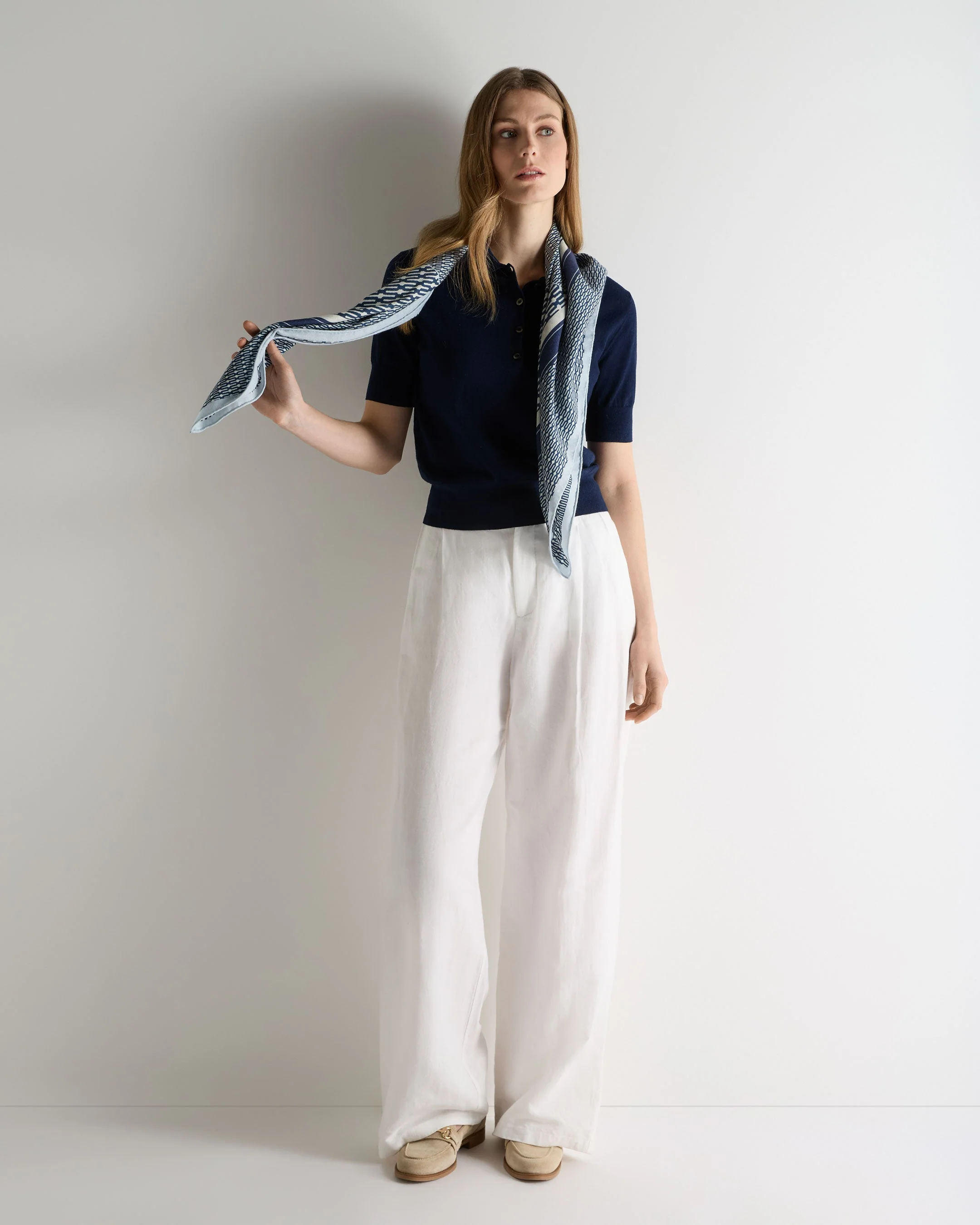Women's Selene Linen Blend Polo Deep French Blue - Image 3