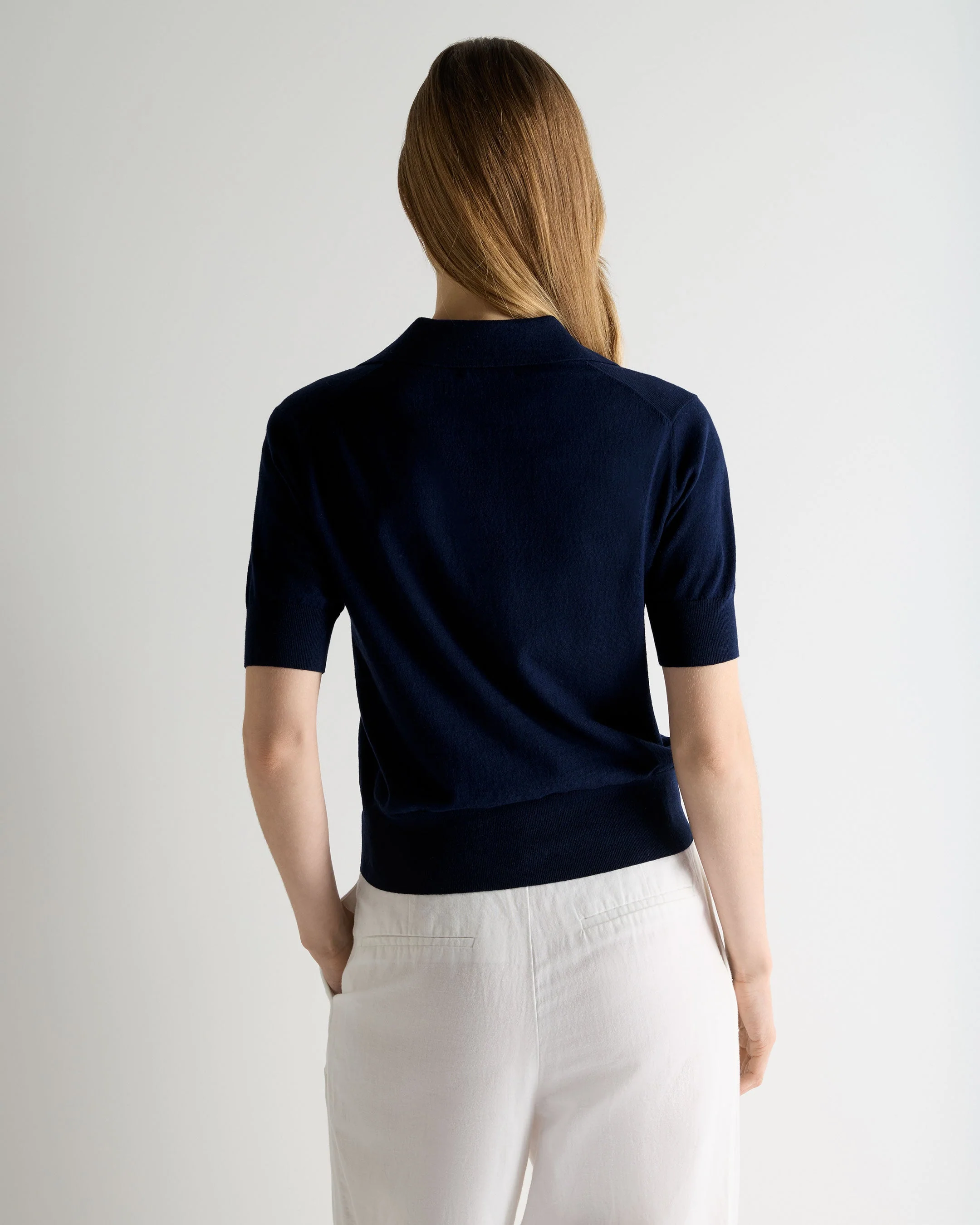 Women's Selene Linen Blend Polo Deep French Blue - Image 4