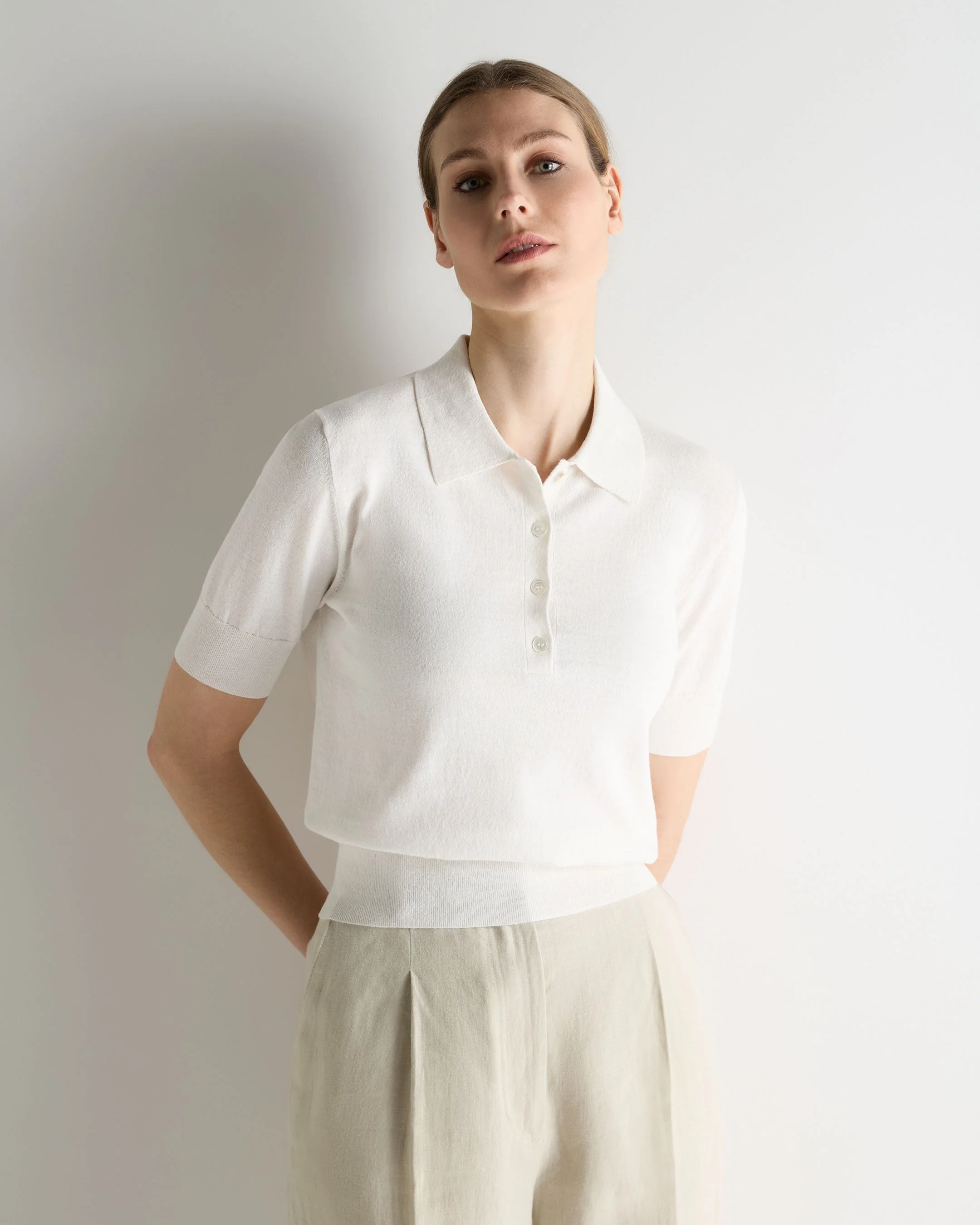Women's Selene Linen Blend Polo White
