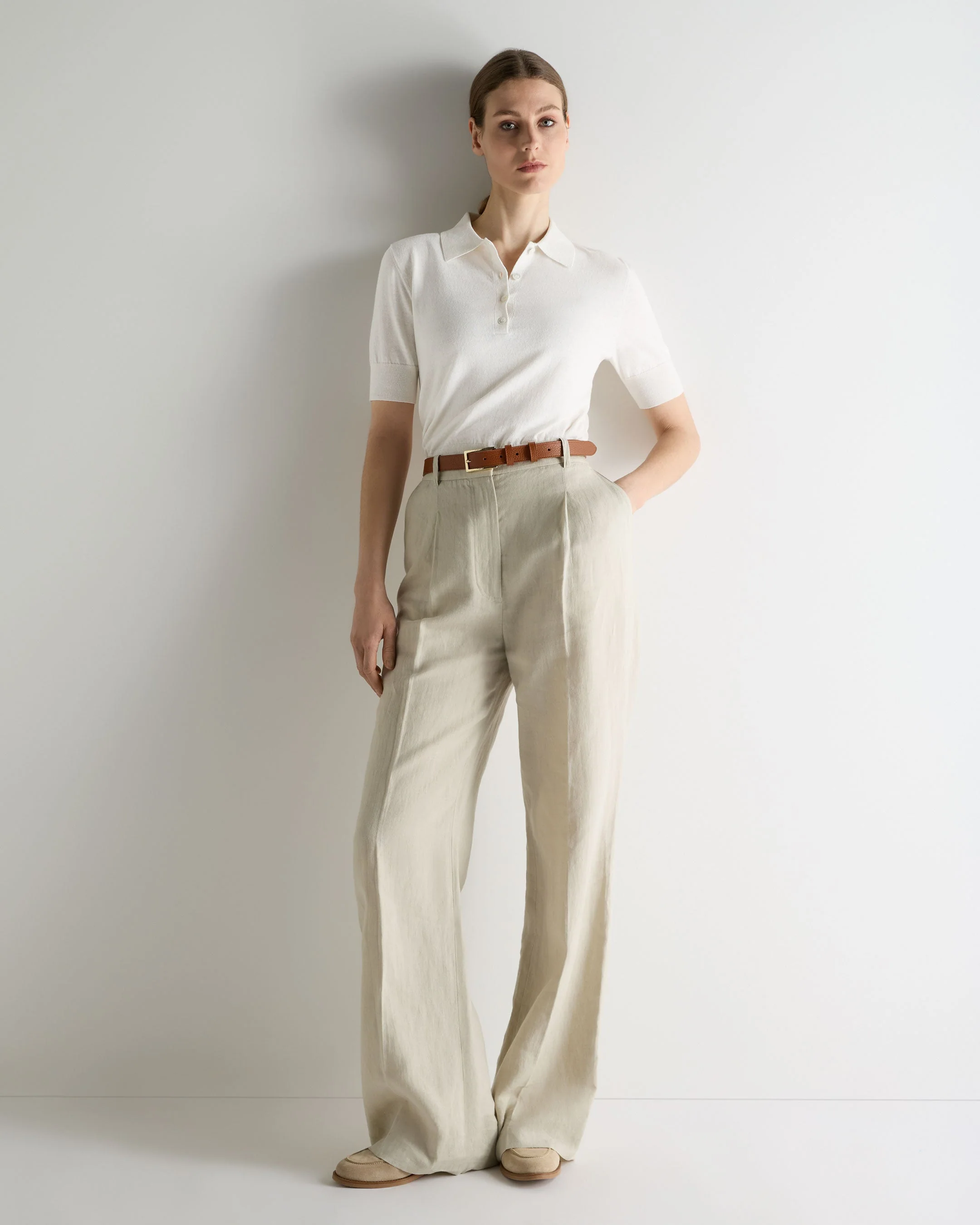 Women's Selene Linen Blend Polo White - Image 3