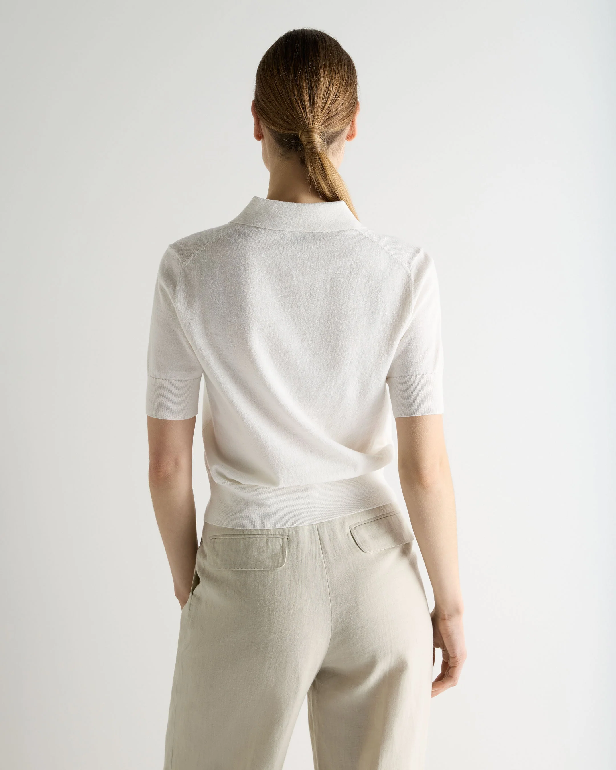 Women's Selene Linen Blend Polo White - Image 4