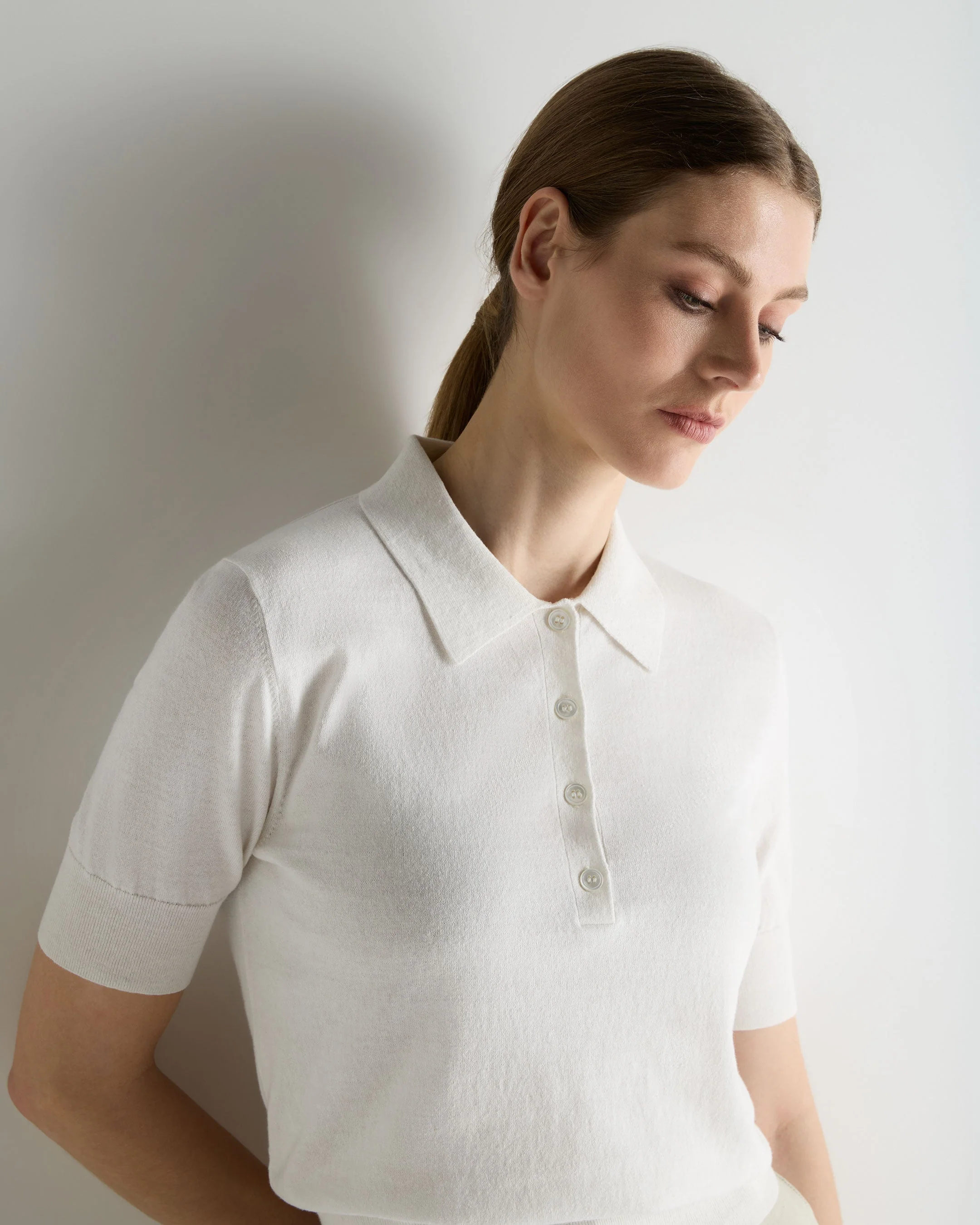 Women's Selene Linen Blend Polo White - Image 5