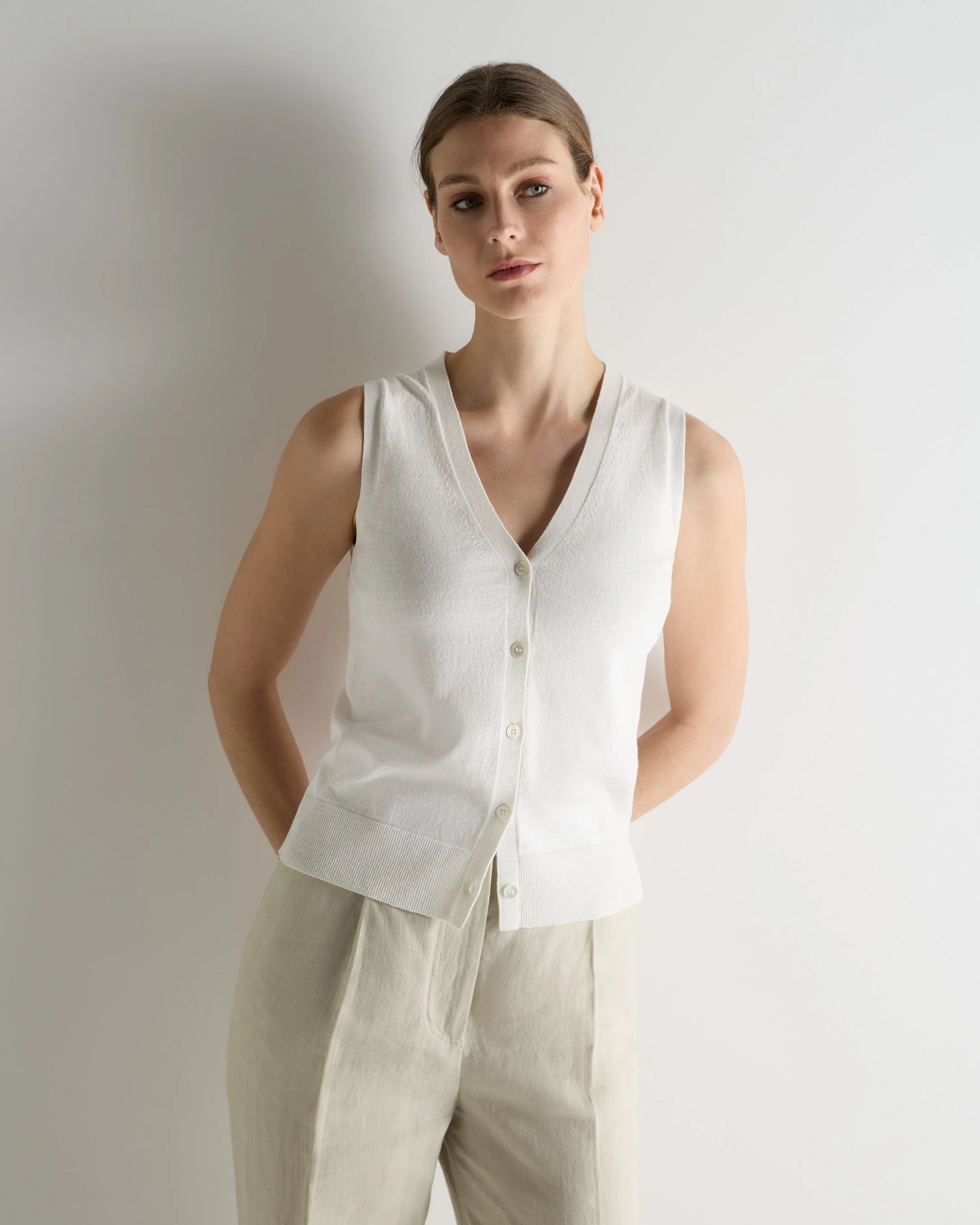 Women's Selene Linen Blend Tank White