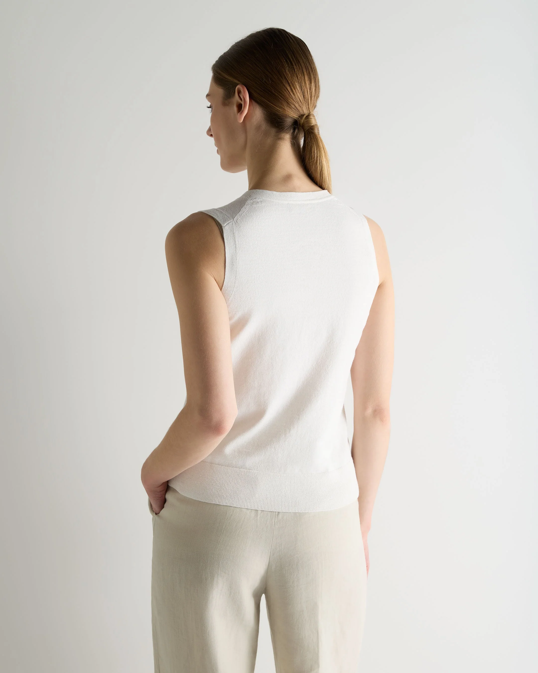Women's Selene Linen Blend Tank White - Image 4