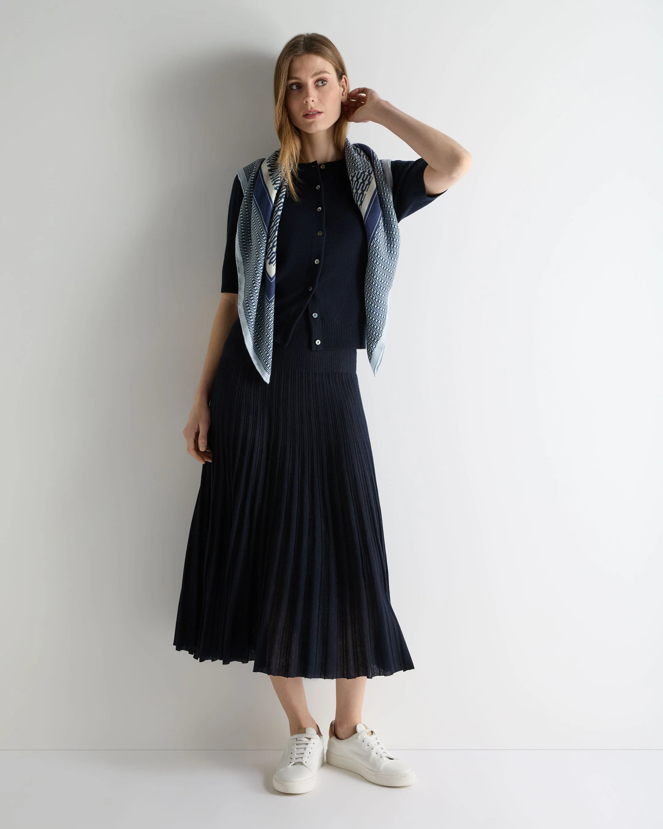 Women's Short Sleeve Cashmere Cardigan Navy Blue - Image 3