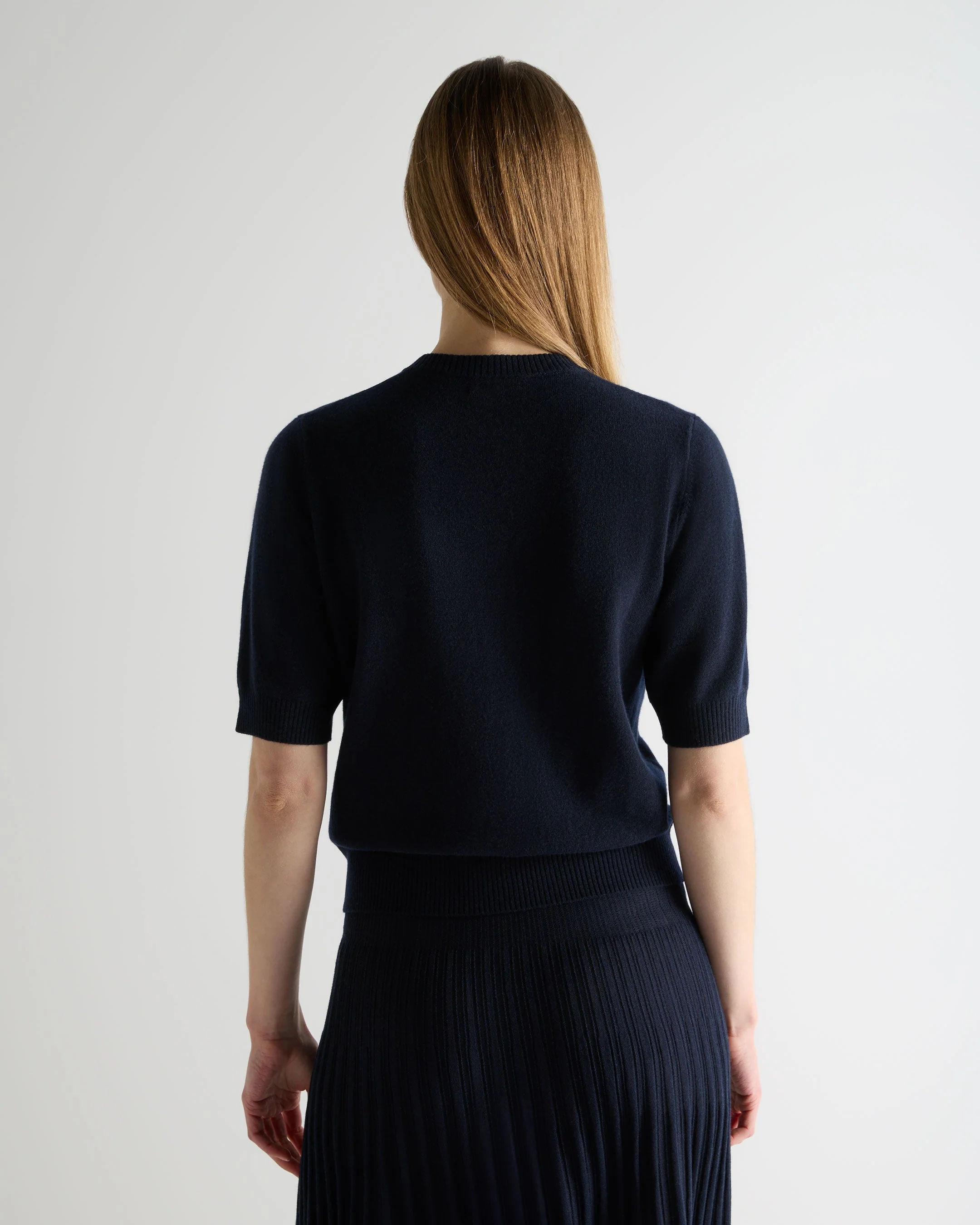 Women's Short Sleeve Cashmere Cardigan Navy Blue - Image 4