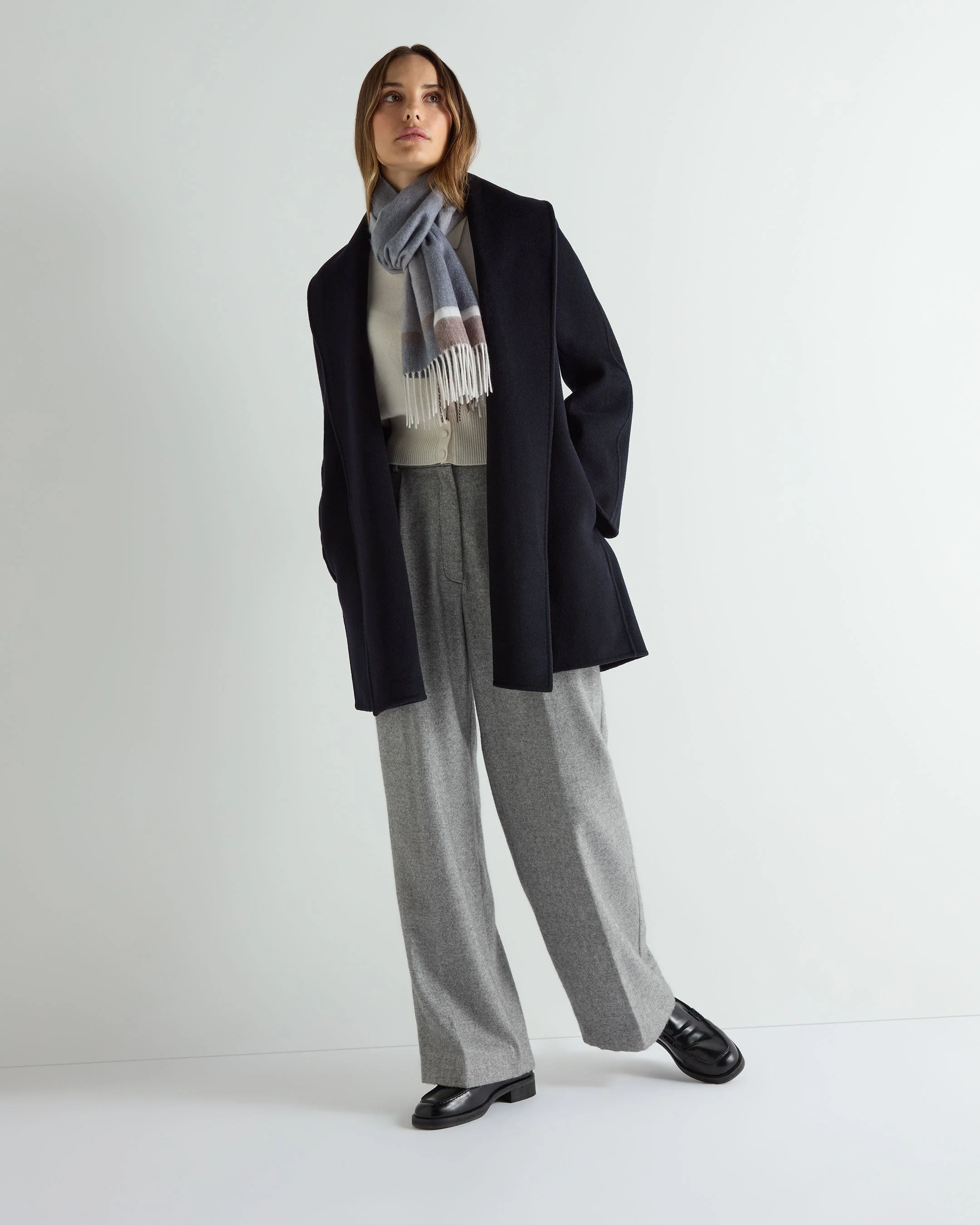 Women's Short Wool Cashmere Coat Dark Navy Blue - Image 3