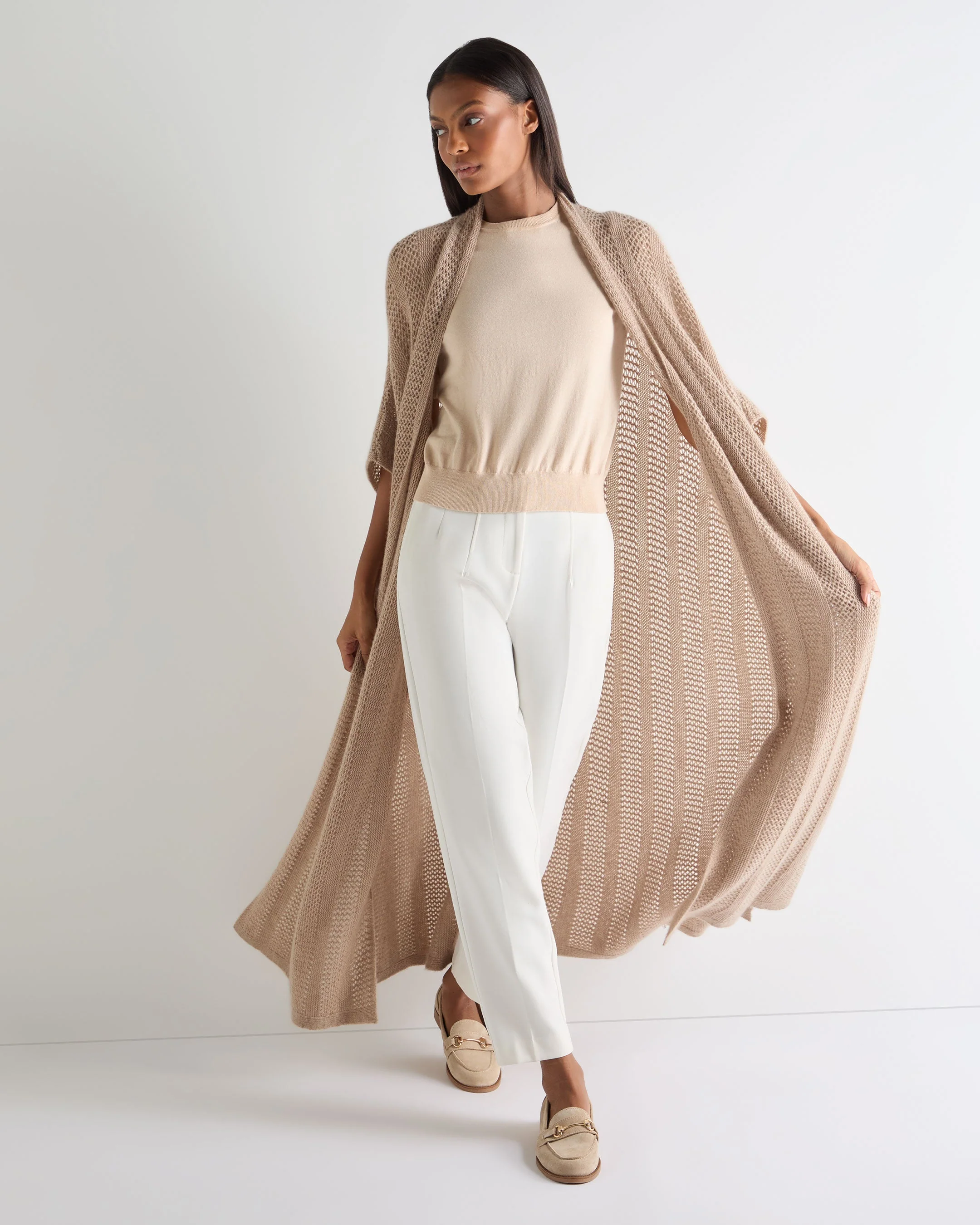 Women's Siren Open Stitch Cashmere Cardigan Tan Brown Sparkle - Image 3