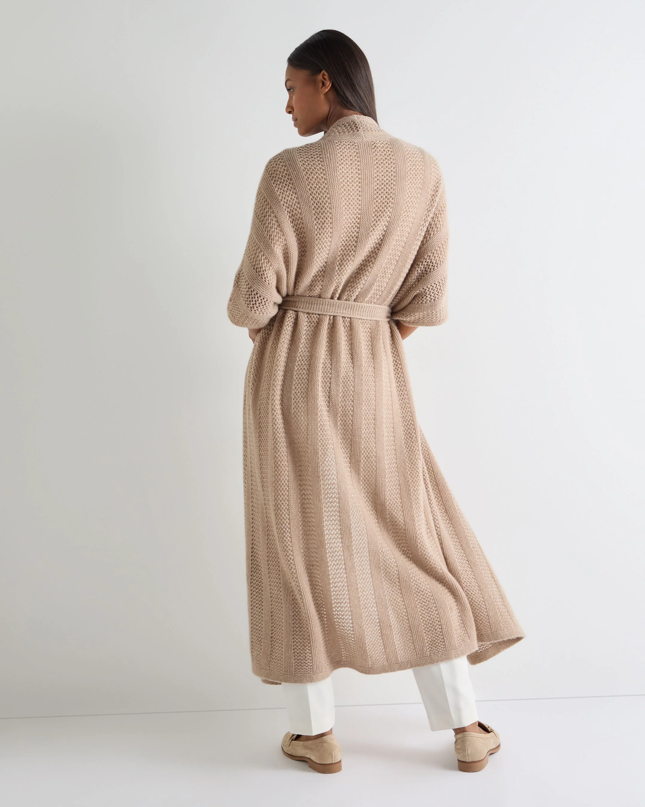 Women's Siren Open Stitch Cashmere Cardigan Tan Brown Sparkle - Image 4