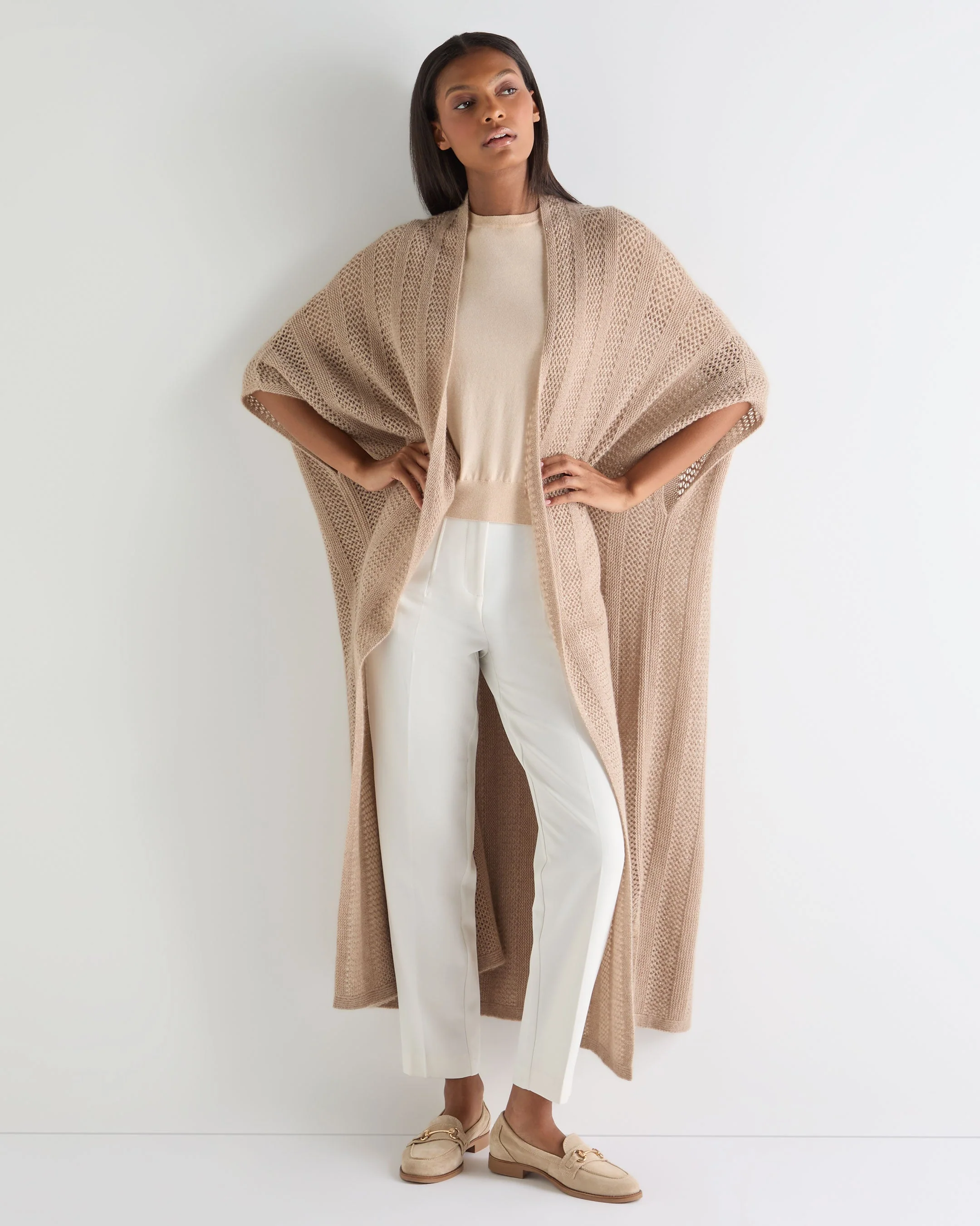 Women's Siren Open Stitch Cashmere Cardigan Tan Brown Sparkle - Image 6