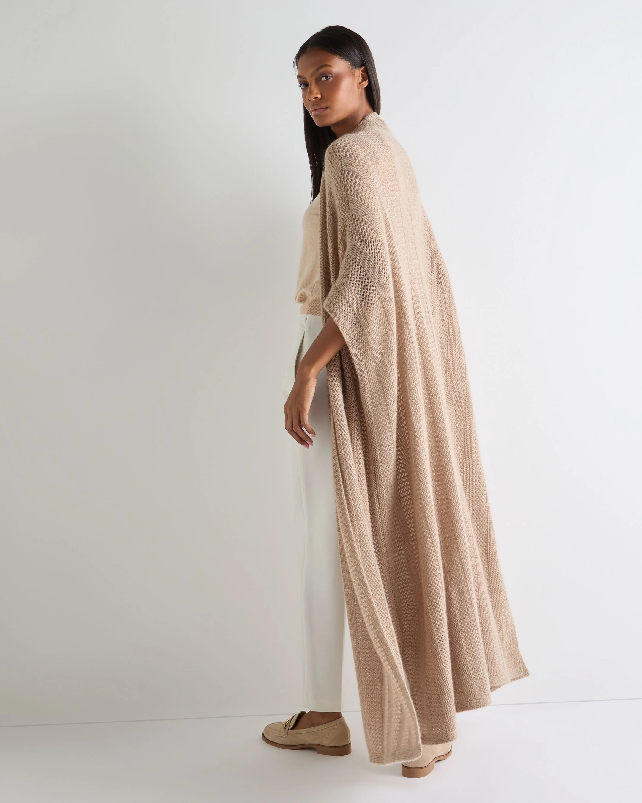 Women's Siren Open Stitch Cashmere Cardigan Tan Brown Sparkle - Image 7