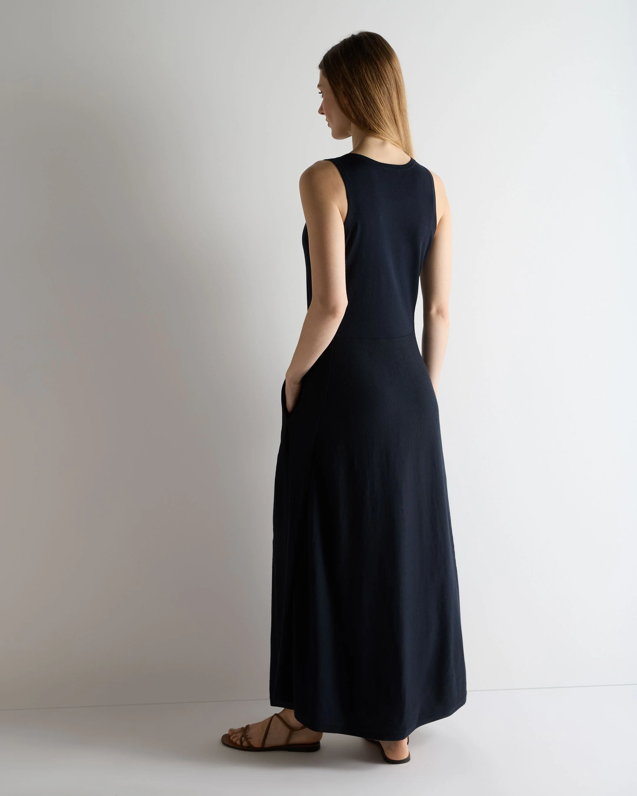 Women's Sleeveless Cotton Blend Maxi Dress Navy Blue - Image 4