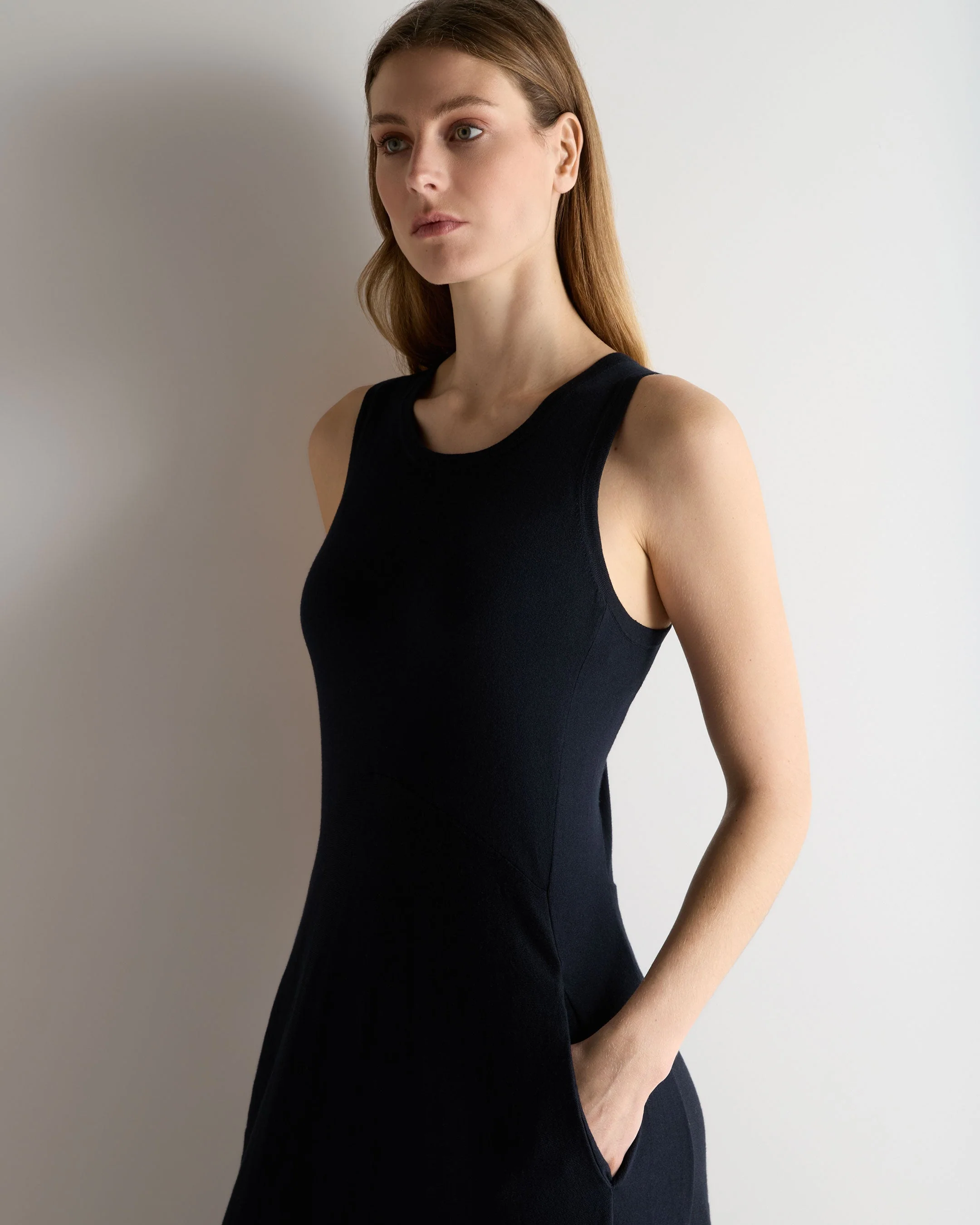 Women's Sleeveless Cotton Blend Maxi Dress Navy Blue - Image 5