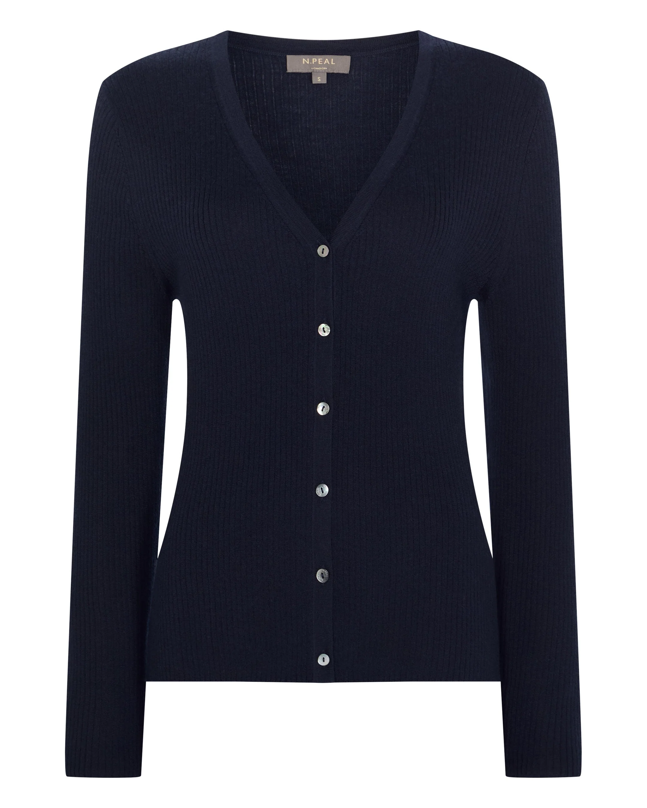 Women's Superfine Cashmere Ribbed V Cardigan Navy Blue - Image 2