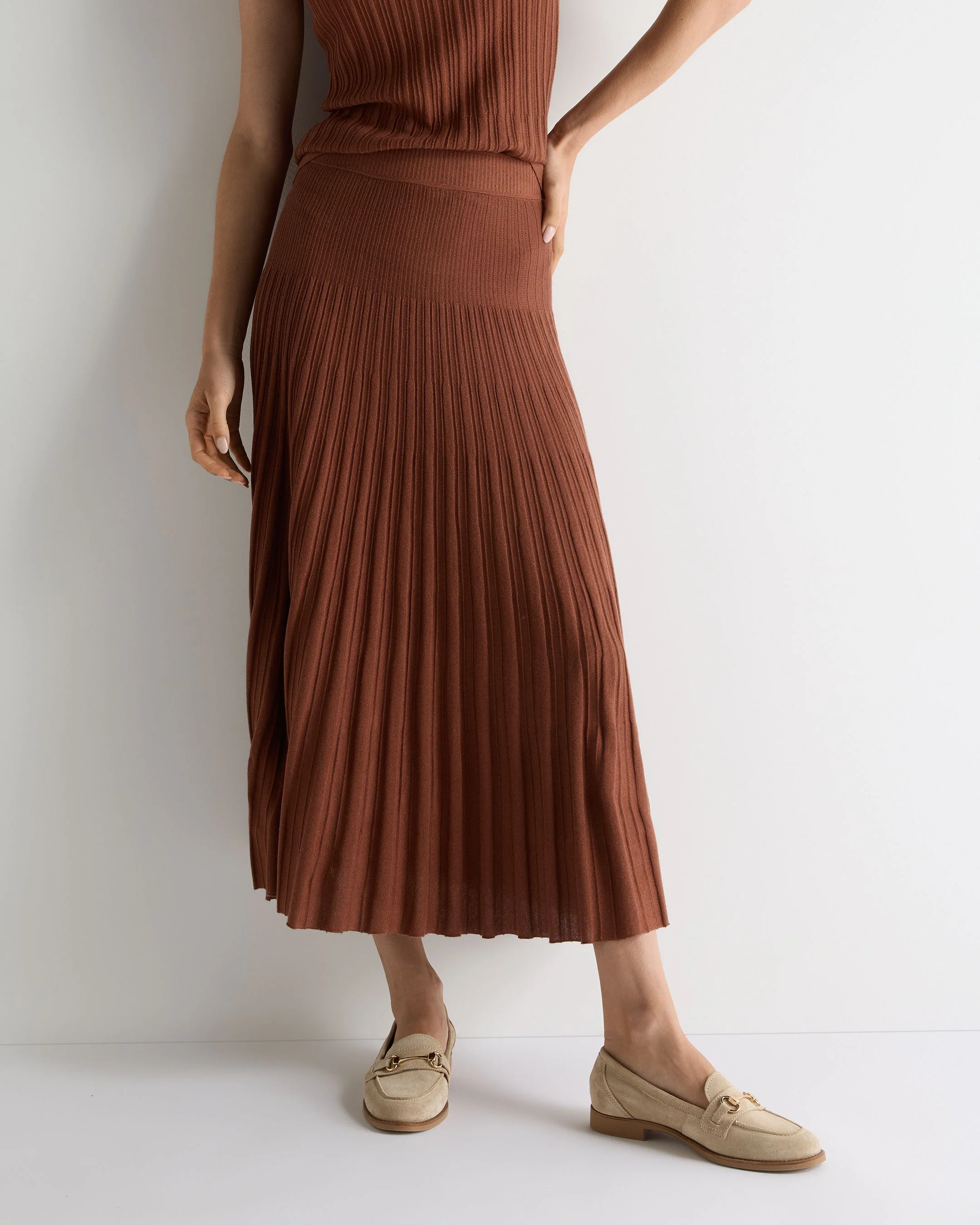 Women's Superfine Pleated Cashmere Silk Skirt Henna Brown