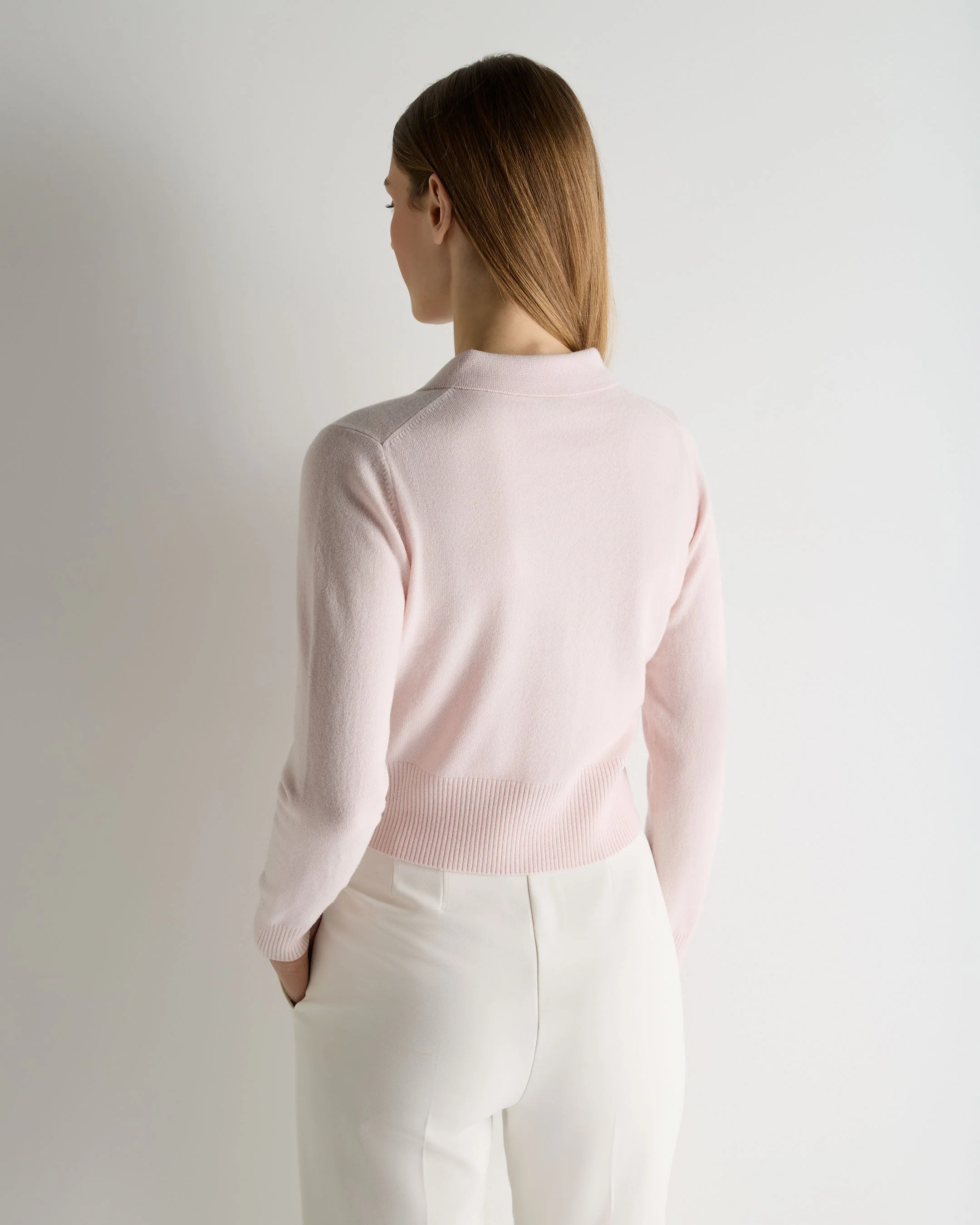 Women's Thea Collared Cashmere Cardigan Powder Pink - Image 4