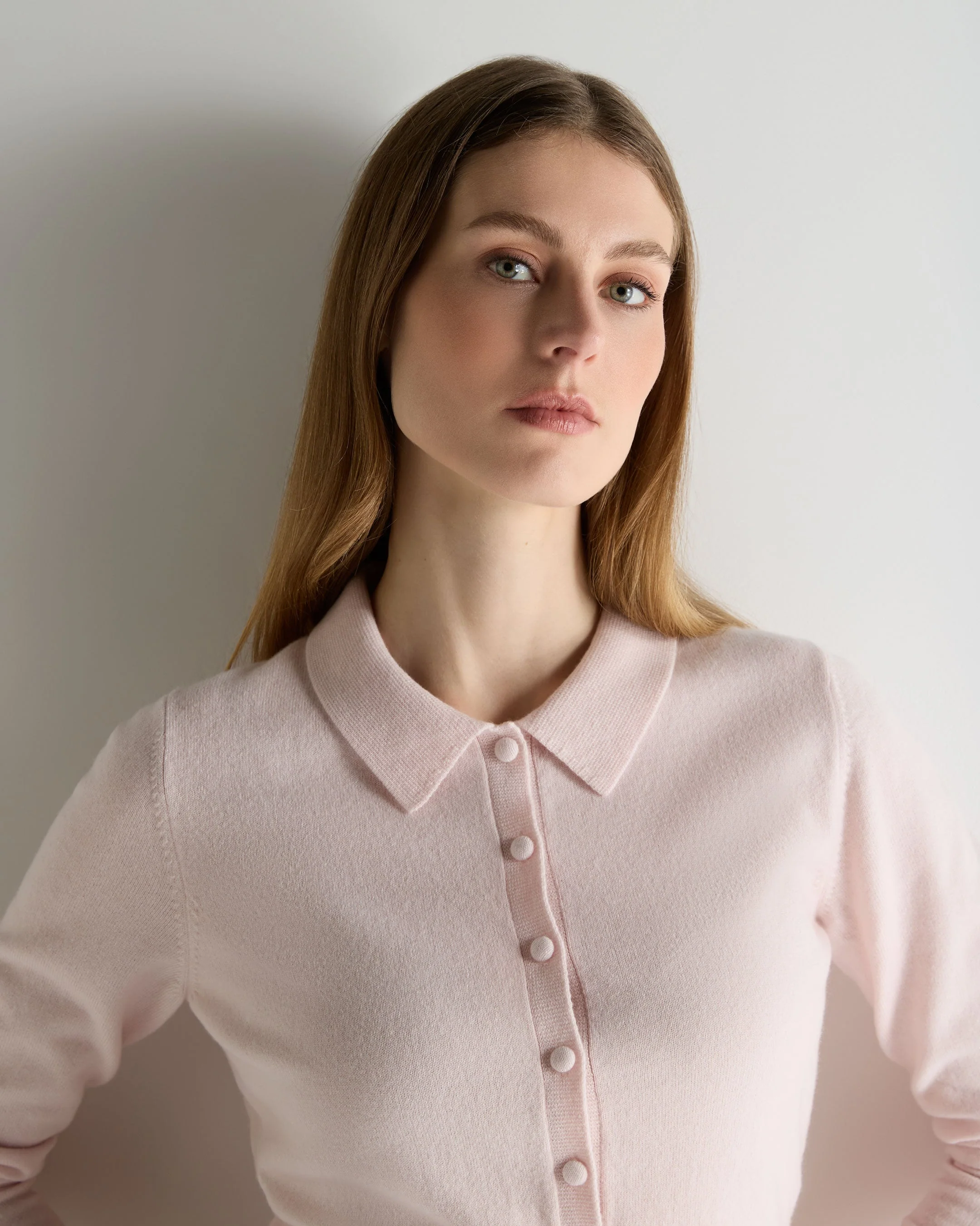 Women's Thea Collared Cashmere Cardigan Powder Pink - Image 5
