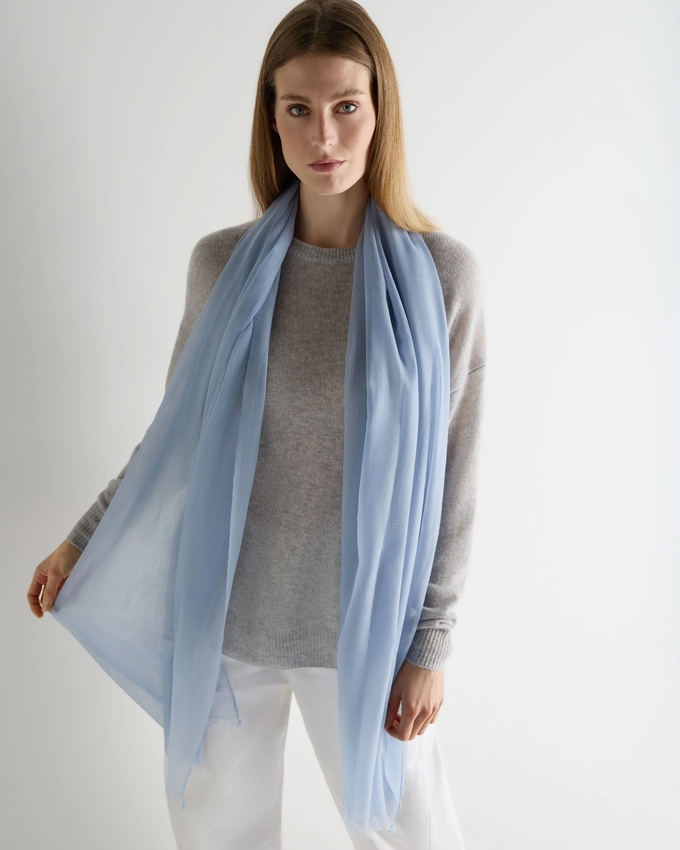 Women's Ultrafine Pashmina Cashmere Shawl Sea Mist Blue - Image 2