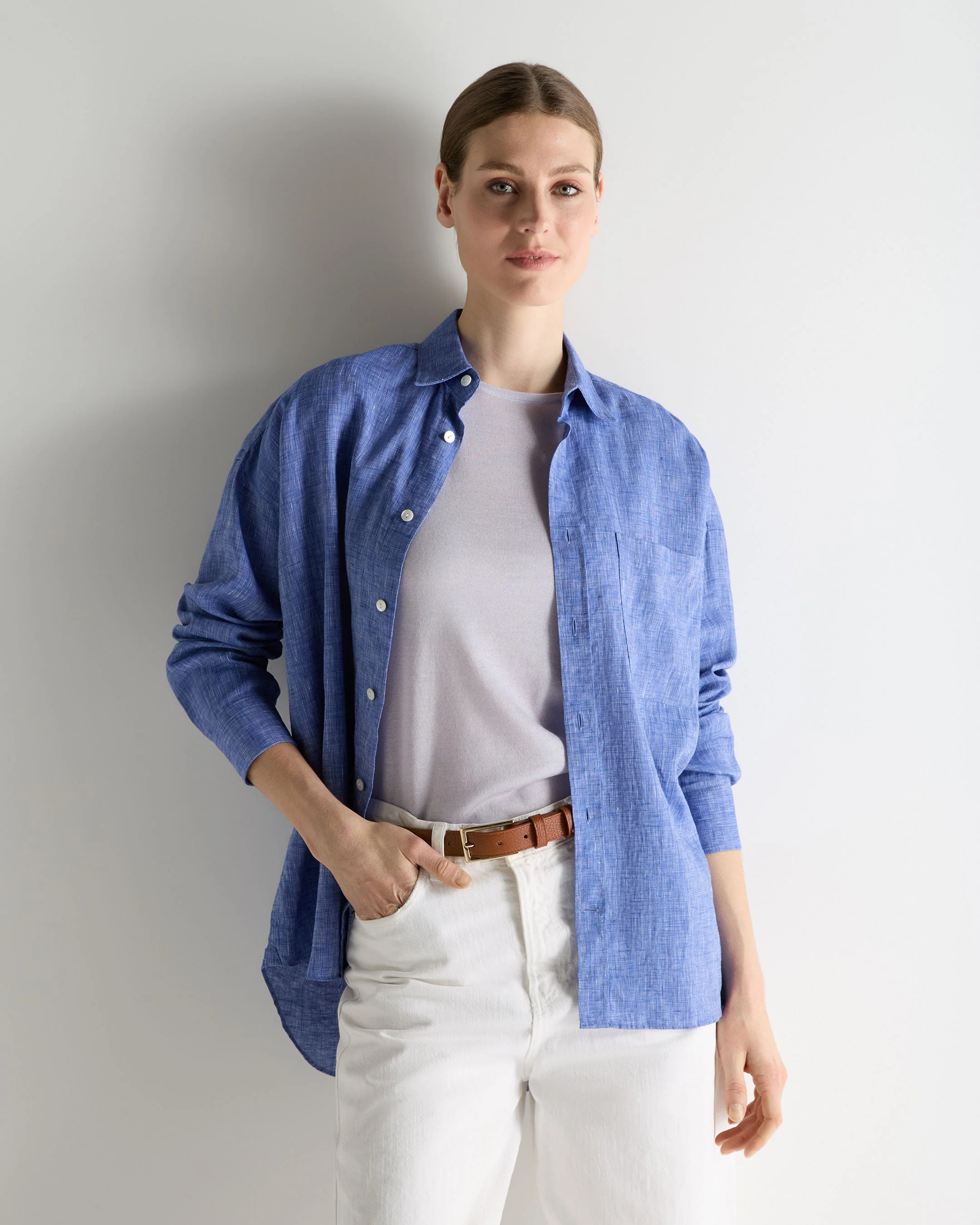 Women's Valencia Linen Shirt Denim Blue