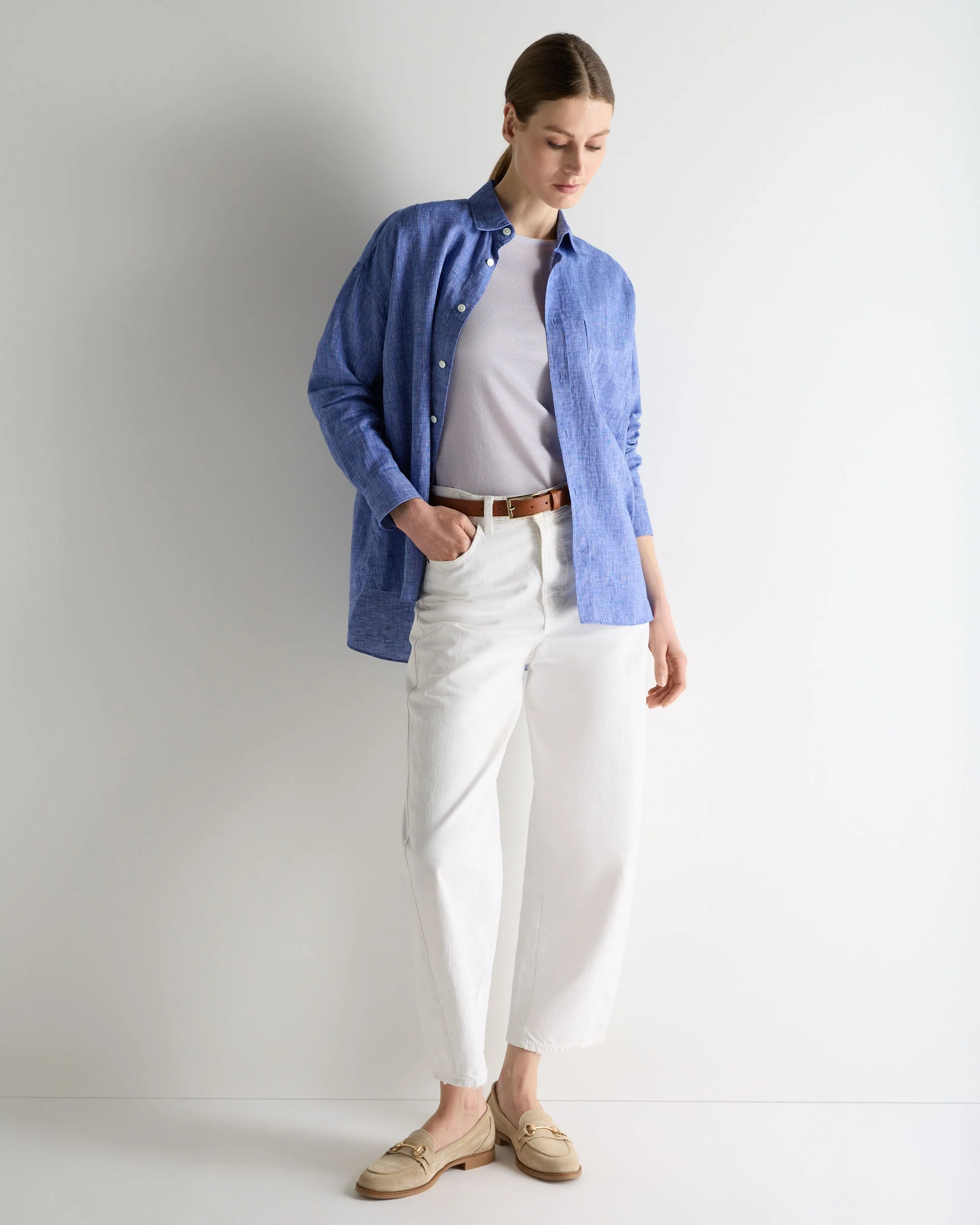 Women's Valencia Linen Shirt Denim Blue - Image 3