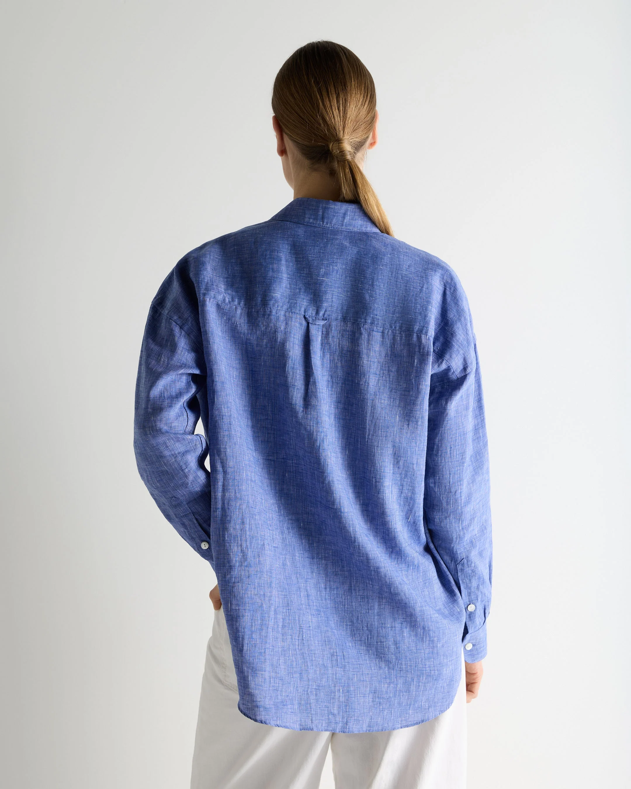 Women's Valencia Linen Shirt Denim Blue - Image 4