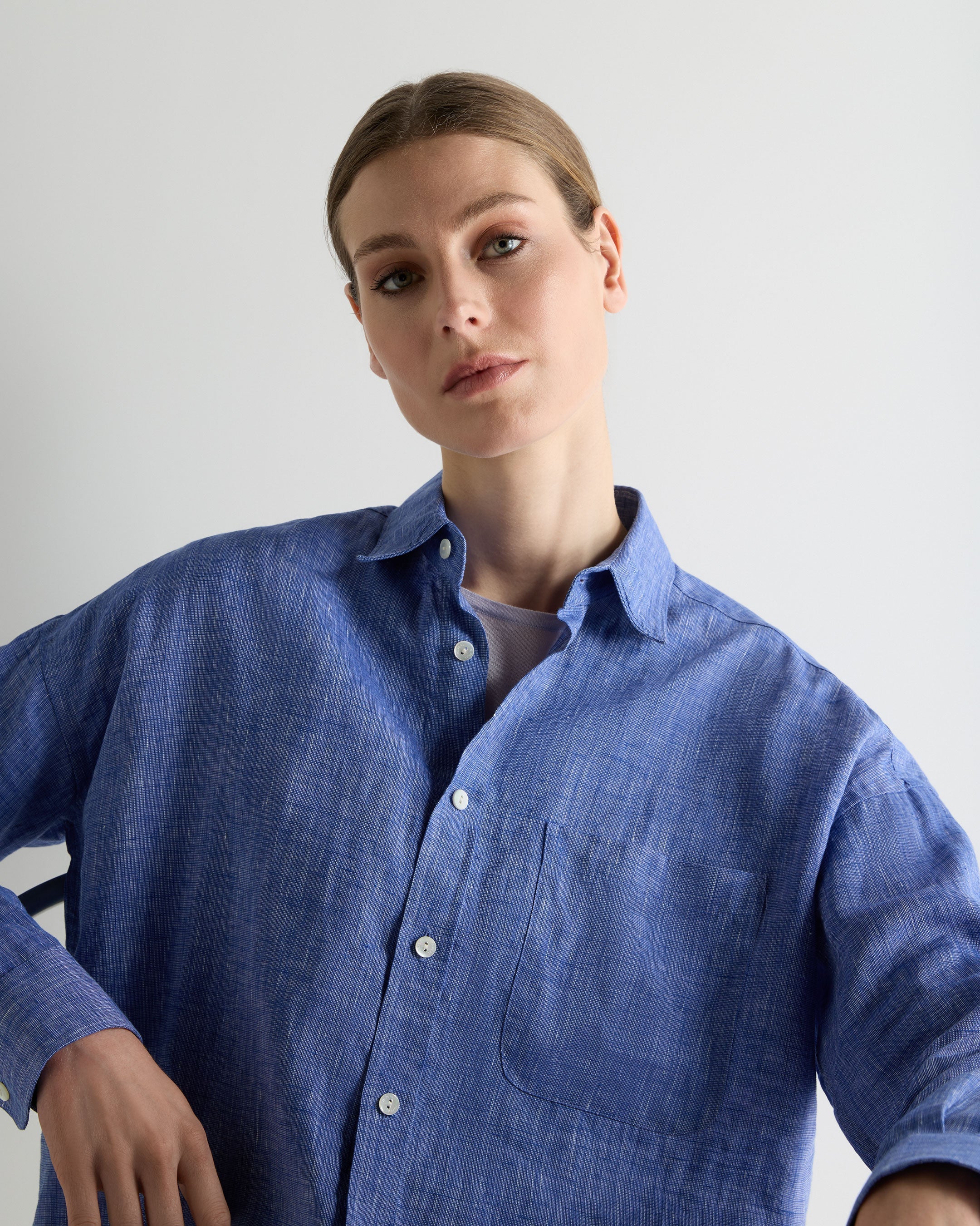 Women's Valencia Linen Shirt Denim Blue - Image 5