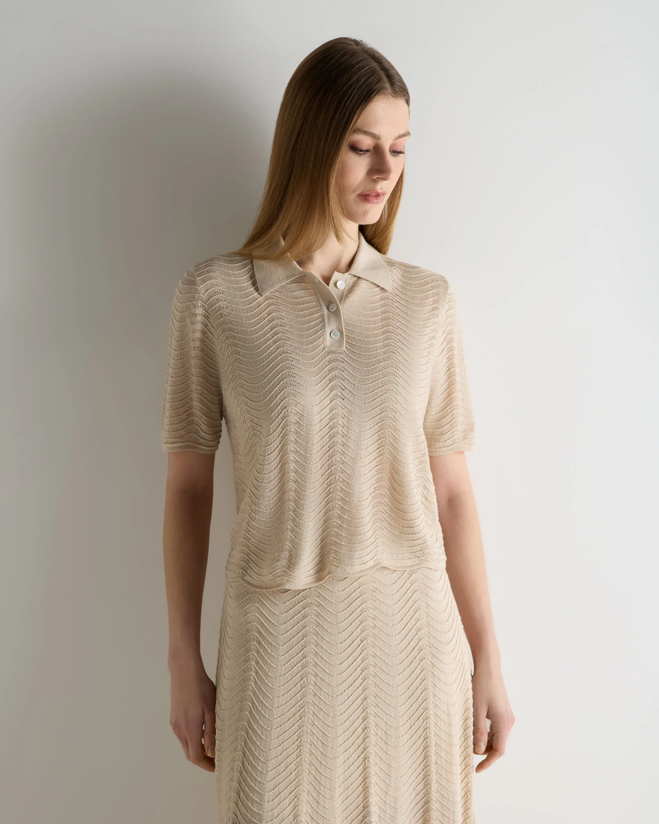 Women's Waverly Silk Cashmere Polo Top Sandstone Brown
