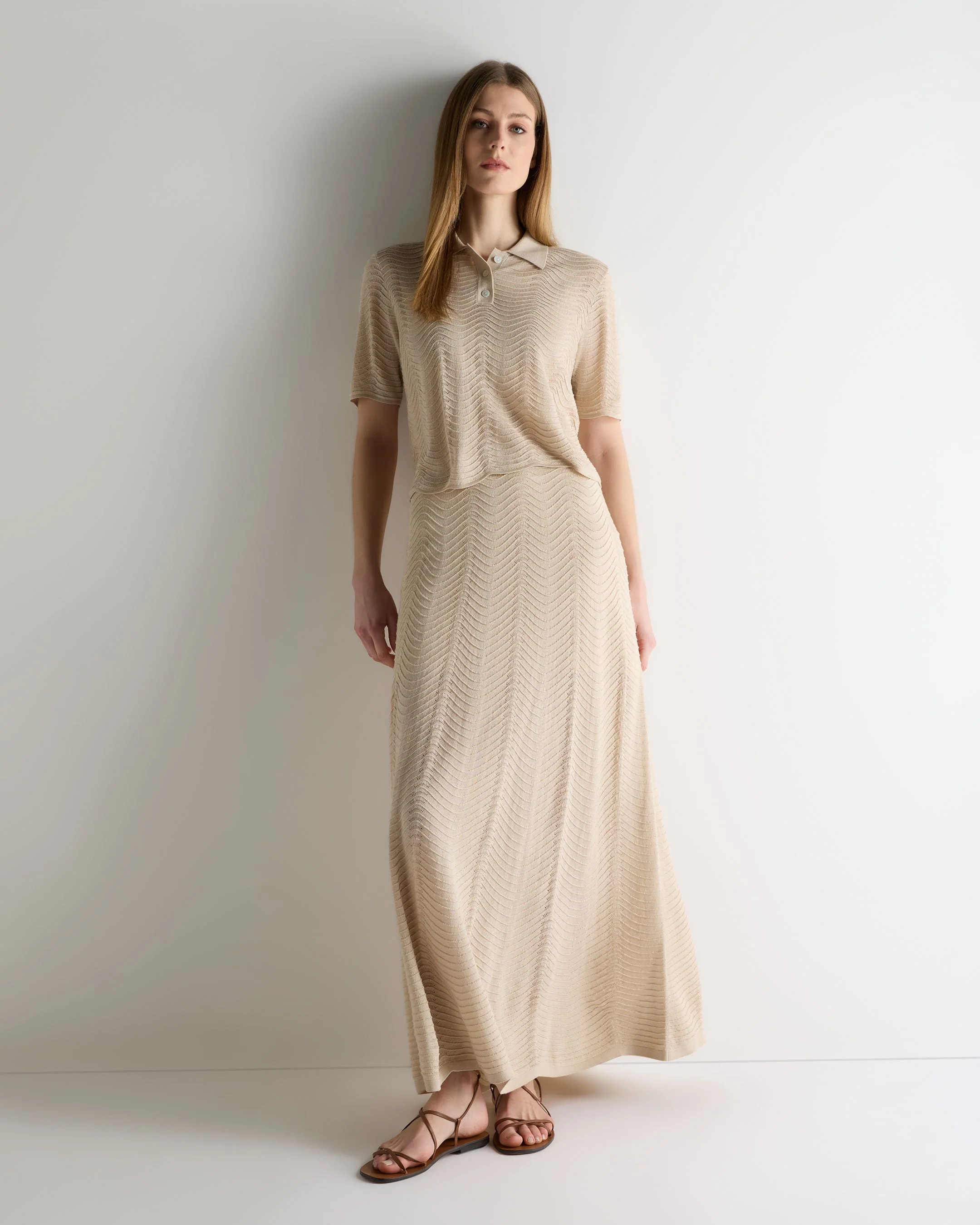Women's Waverly Silk Cashmere Polo Top Sandstone Brown - Image 3
