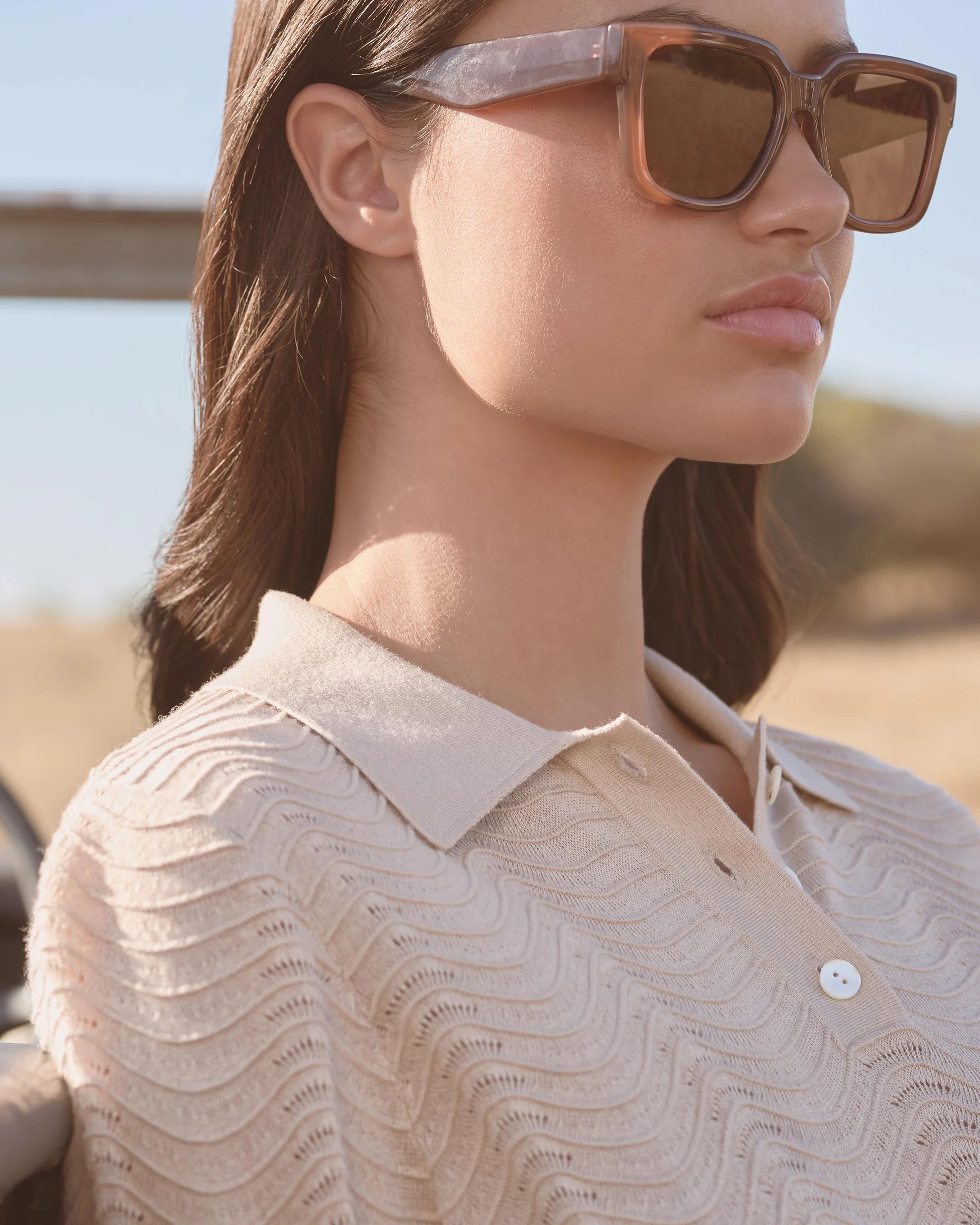 Women's Waverly Silk Cashmere Polo Top Sandstone Brown - Image 7