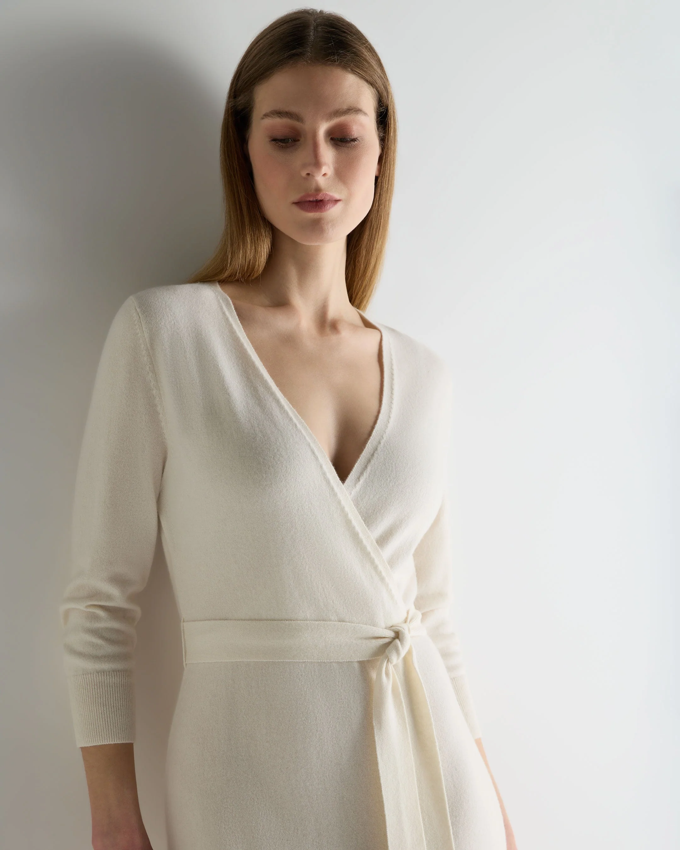 Women's Willa Wrap Cashmere Dress New Ivory White - Image 5